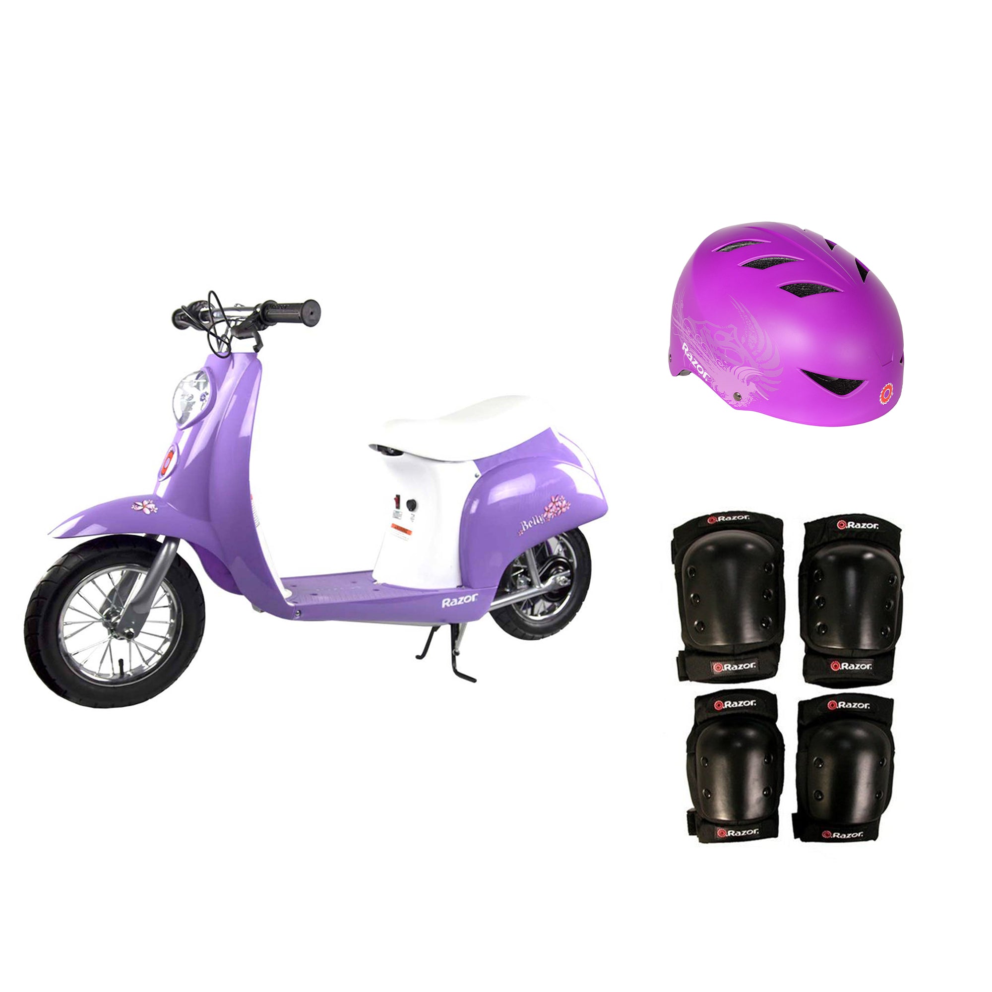 Razor Pocket Mod Mini Euro 24V Electric Kids Ride On Scooter w/ Helmet and Pads