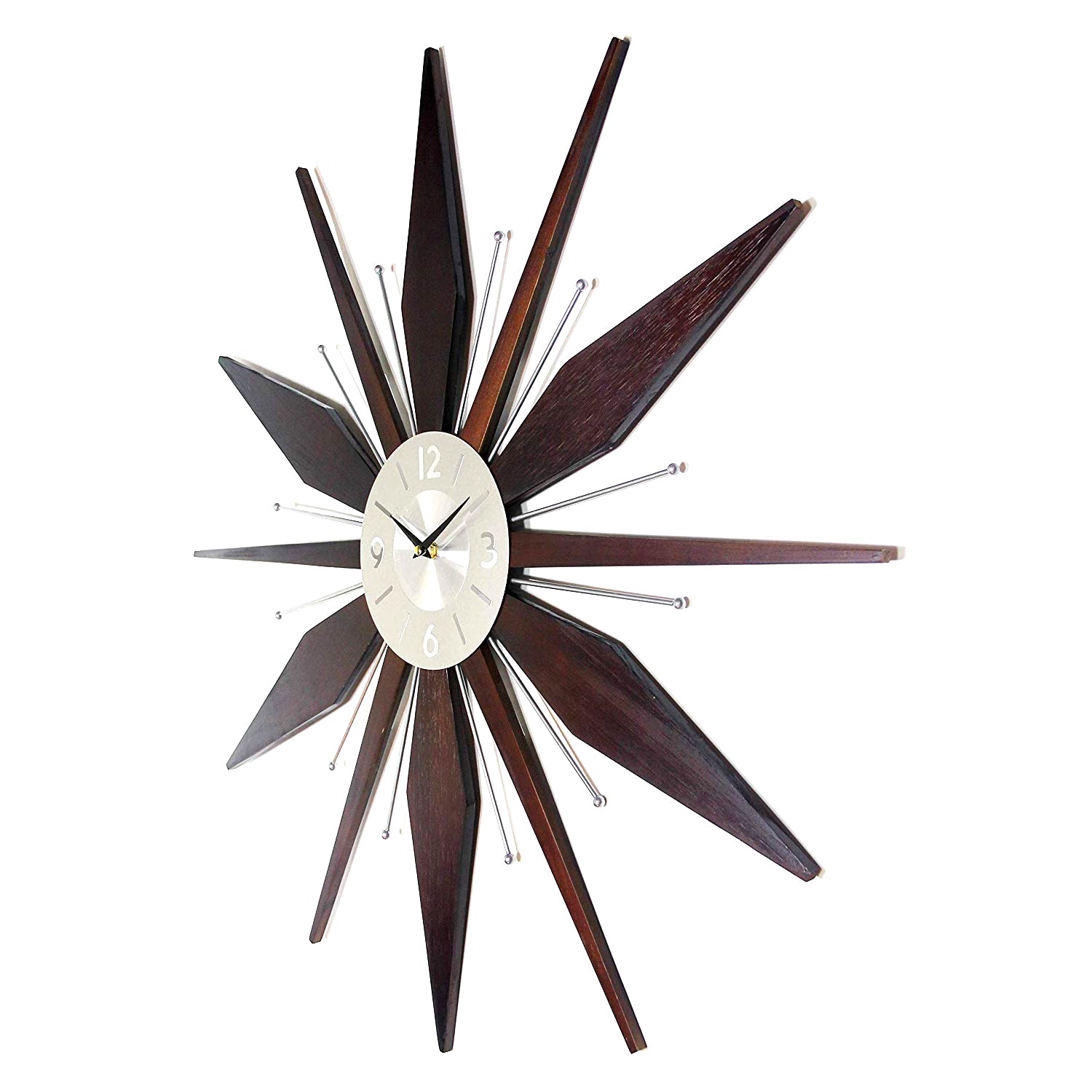 Infinity Instruments Mid-Century Utopia Metal Wall Clock, Dark Walnut(For Parts)