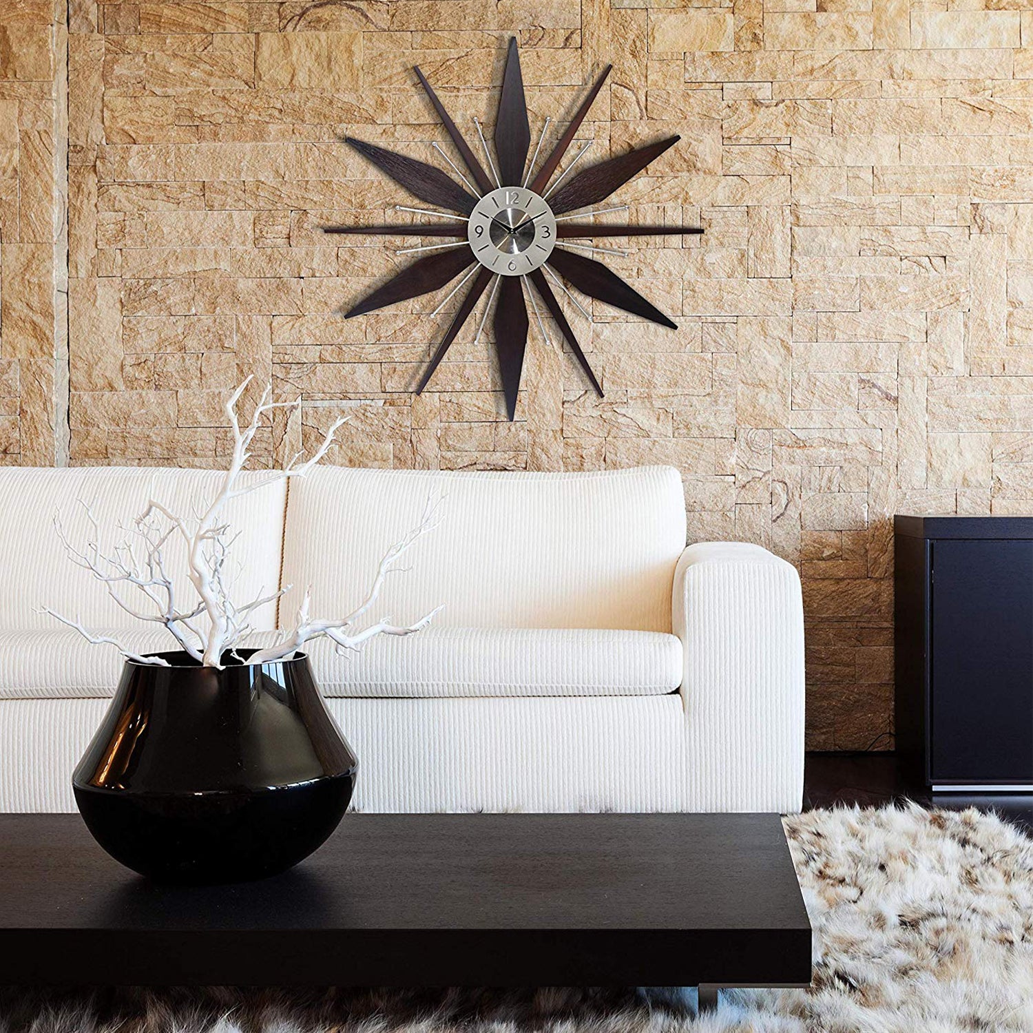 Infinity Instruments Mid-Century Utopia Metal Wall Clock, Dark Walnut(For Parts)