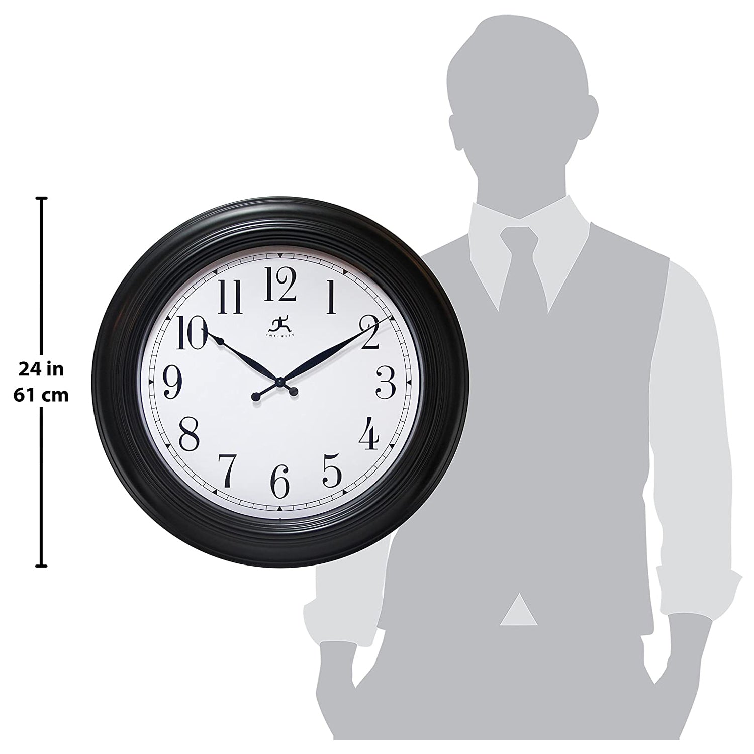 Infinity Instruments 24" Classical Room Decorative Wall Clock, Black (Open Box) - VMInnovations