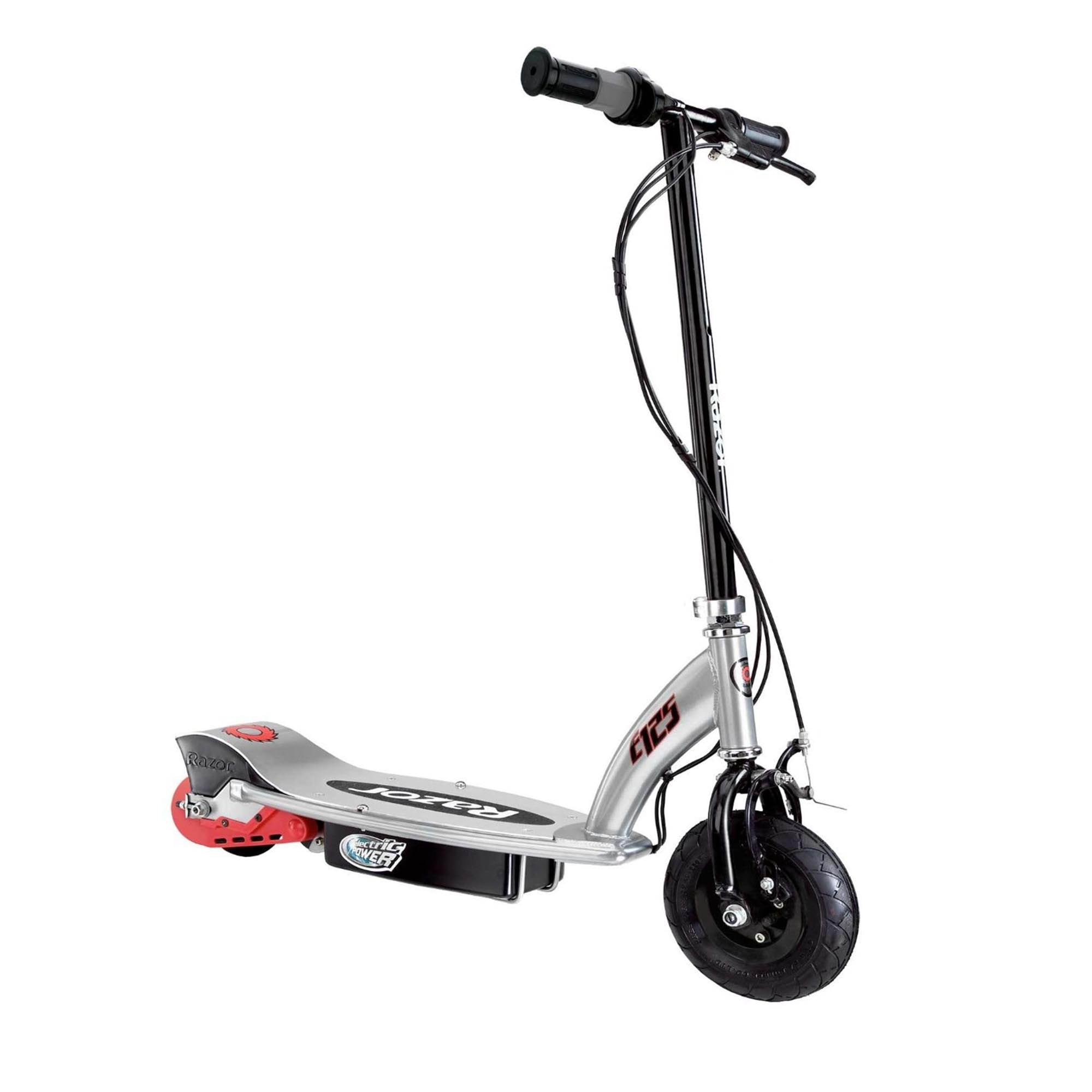 Razor E125 Motorized Electric Scooter, Black and V-17 Safety Helmet, Glossy Blue
