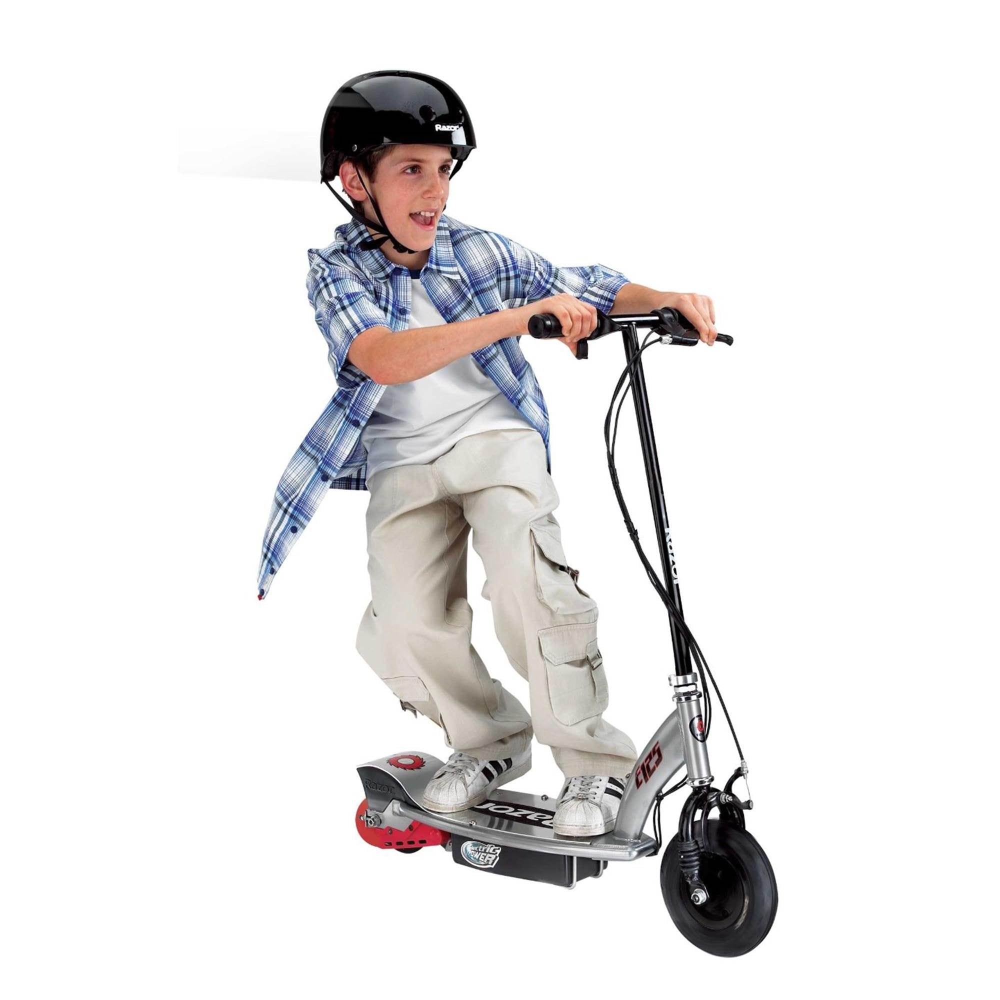 Razor E125 Motorized Electric Scooter, Black and V-17 Safety Helmet, Glossy Blue