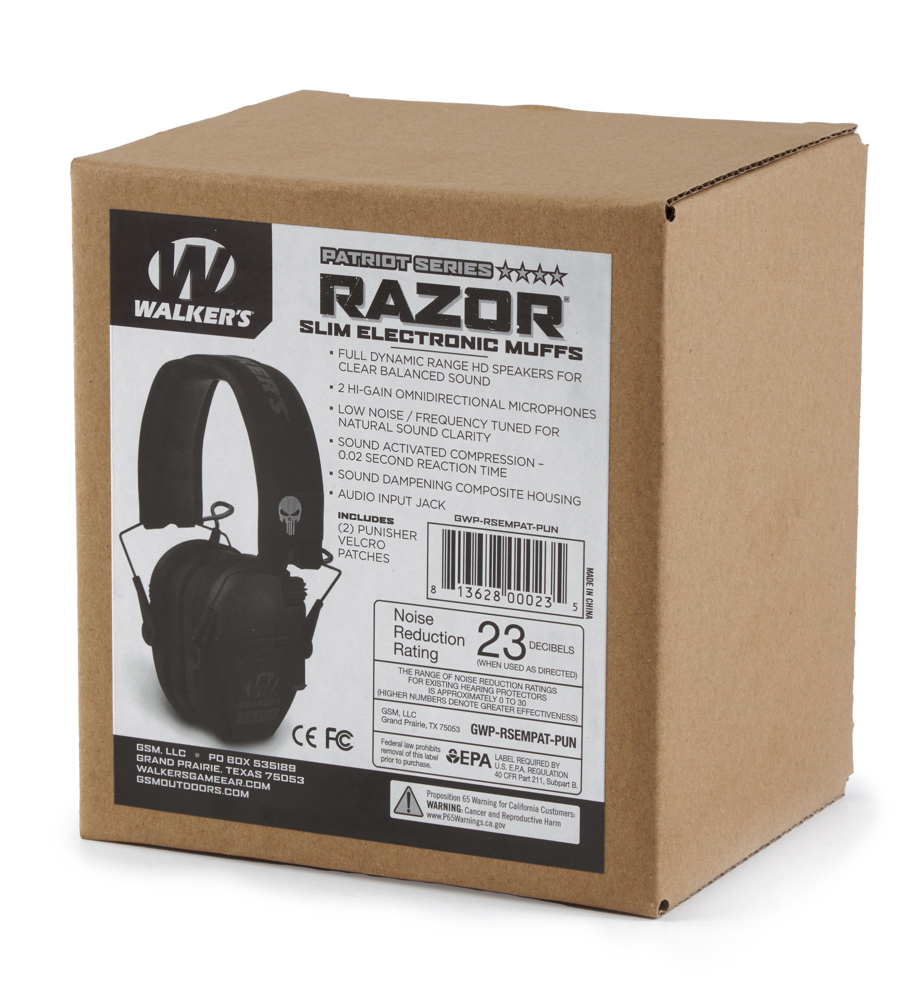 Walkers Razor Slim Shooter Hearing Protection Ear Muffs, Punisher Black (3 Pack) - VMInnovations