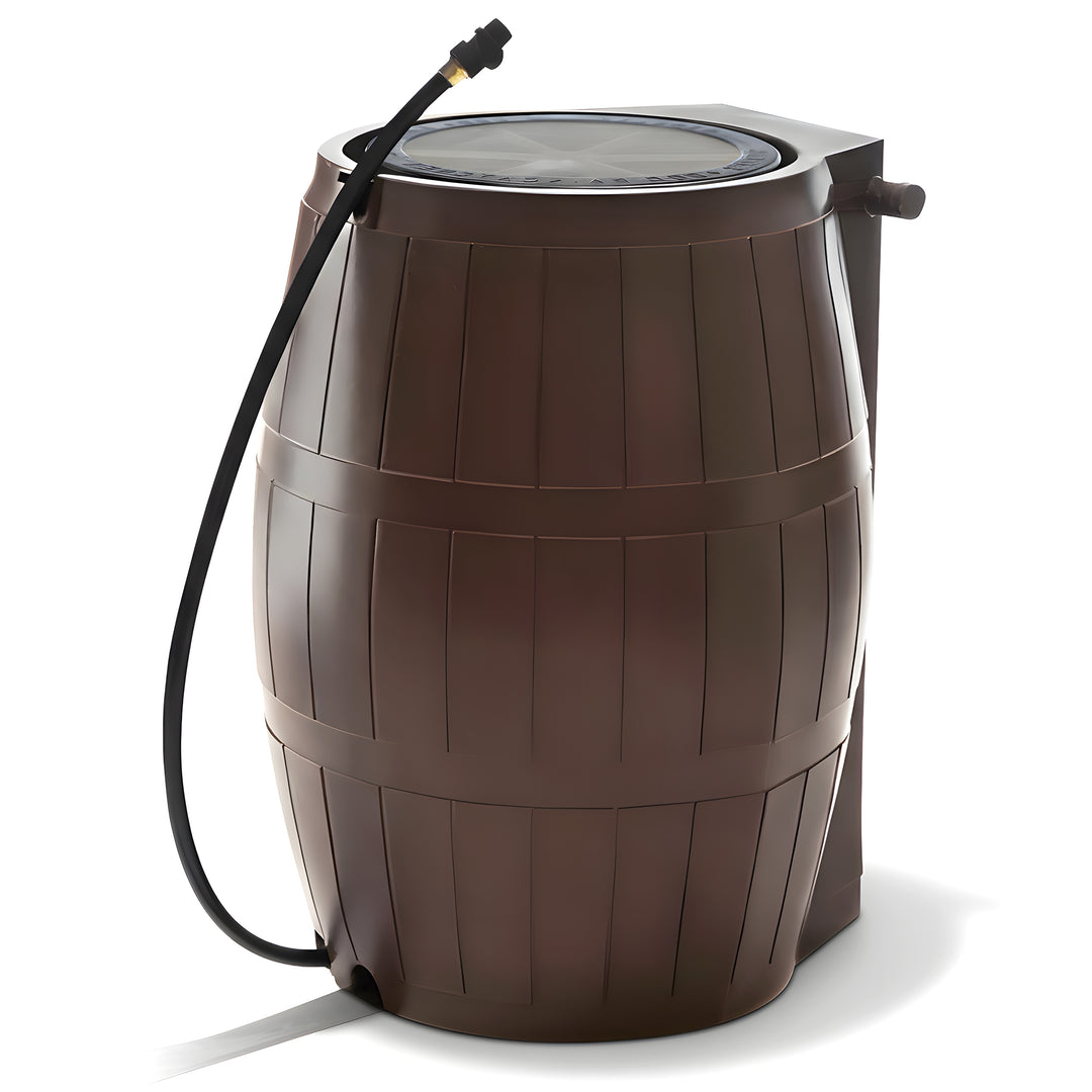 FCMP Outdoor RC4000 50 Gallon Outdoor Rain Water Catcher Barrel Container, Brown