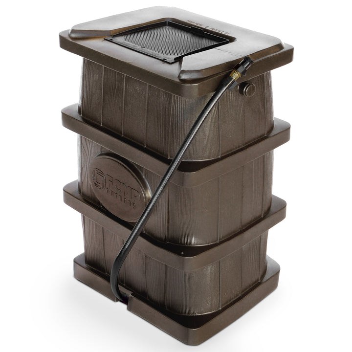 FCMP Outdoor WG4000 45 Gal Wood Grain Rain Water Catcher Barrel Container, Brown - VMInnovations