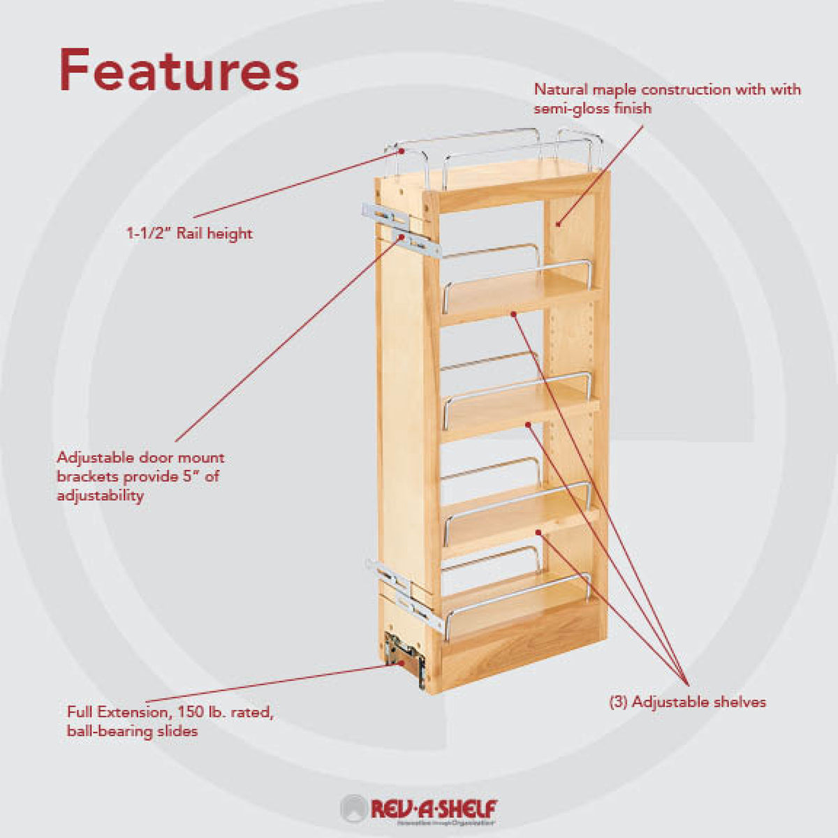 Rev-A-Shelf 448-WC-5C 5-Inch Wood Pull Out Cabinet Organizer, Maple (Open Box)
