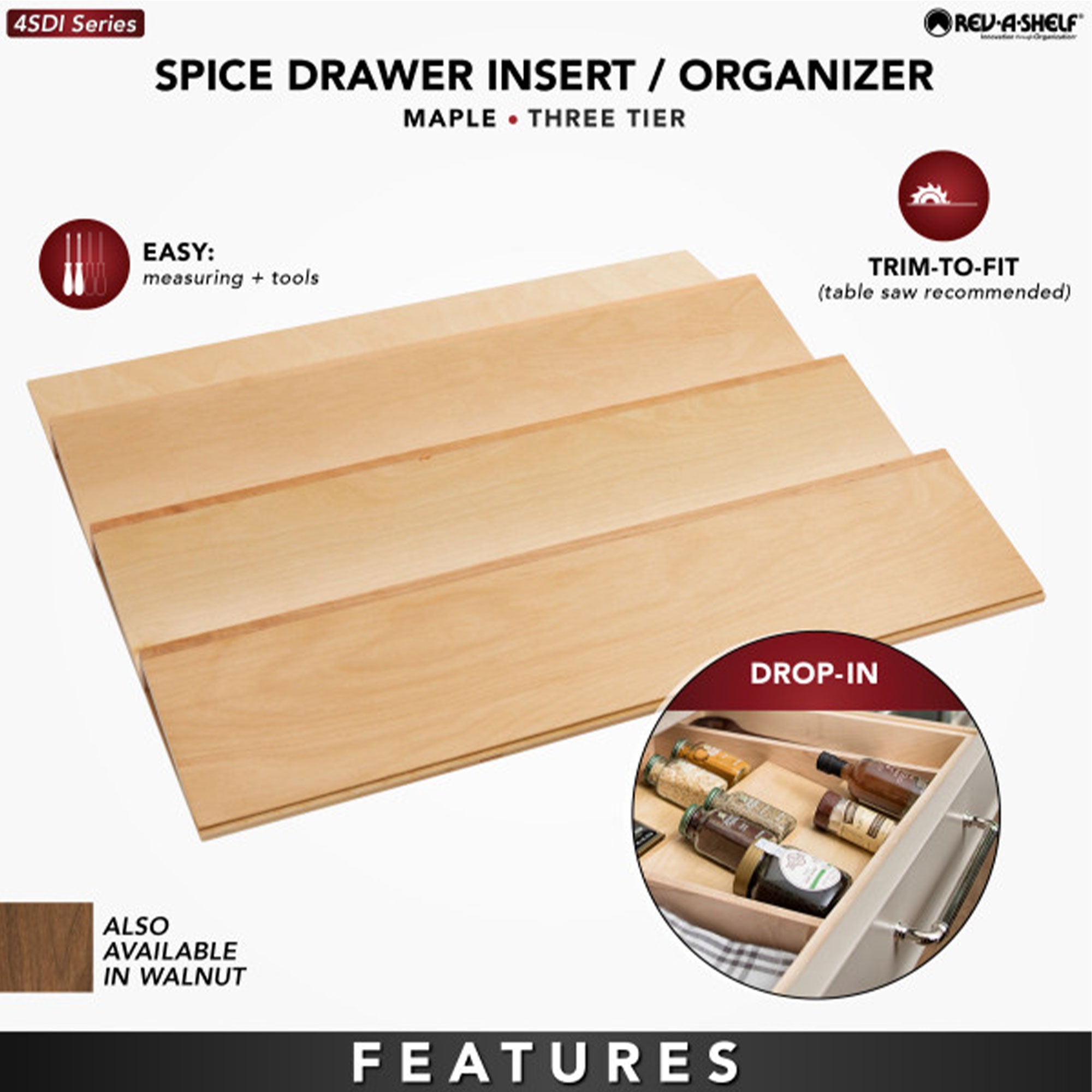 Rev-A-Shelf 22'' Kitchen Drawer Organizer Insert Spice Rack Three-Tier, 4SDI-24 - VMInnovations