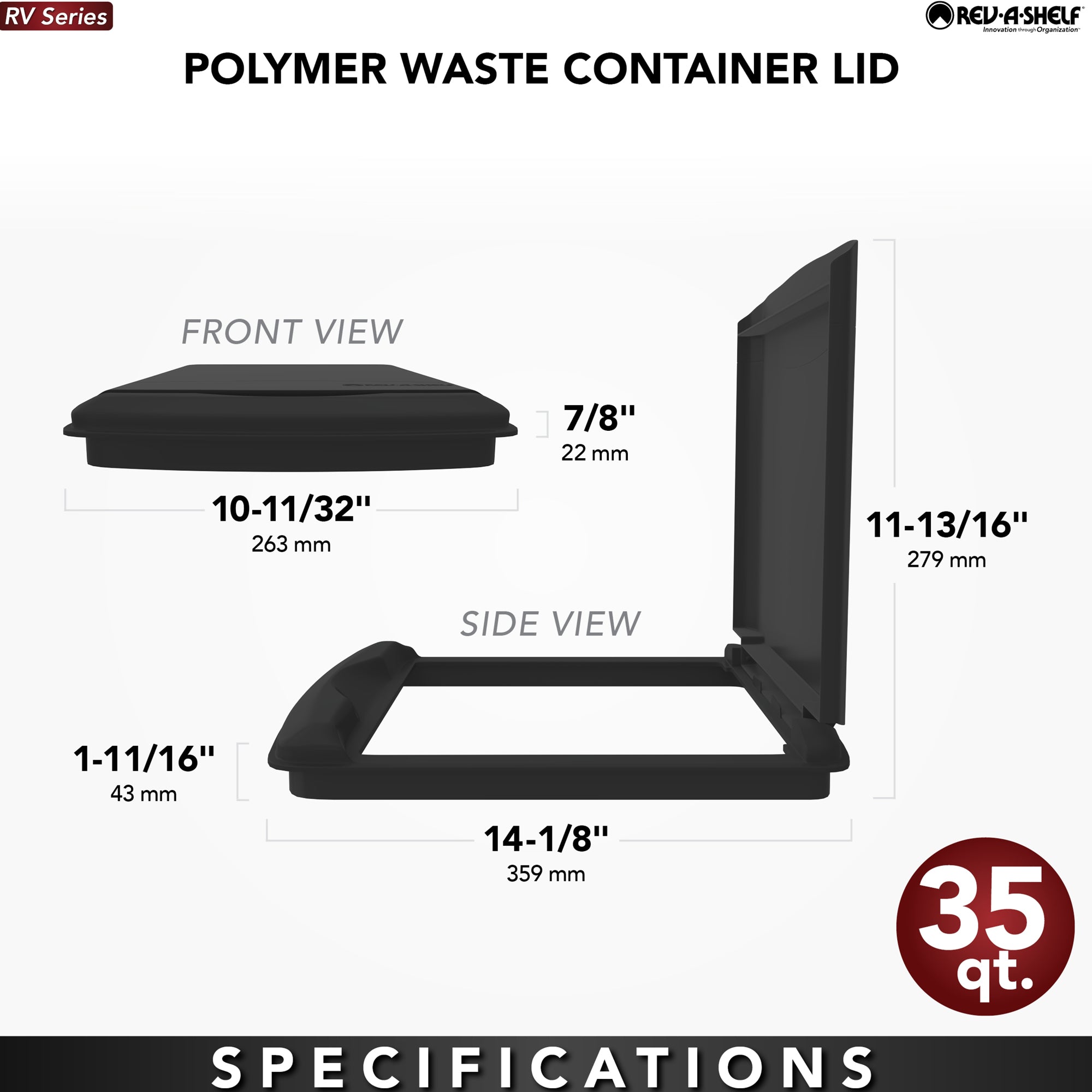 Rev-A-Shelf RV-35-LID-18-1 35 Quart Trash Can Replacement Lid, Black (Used)
