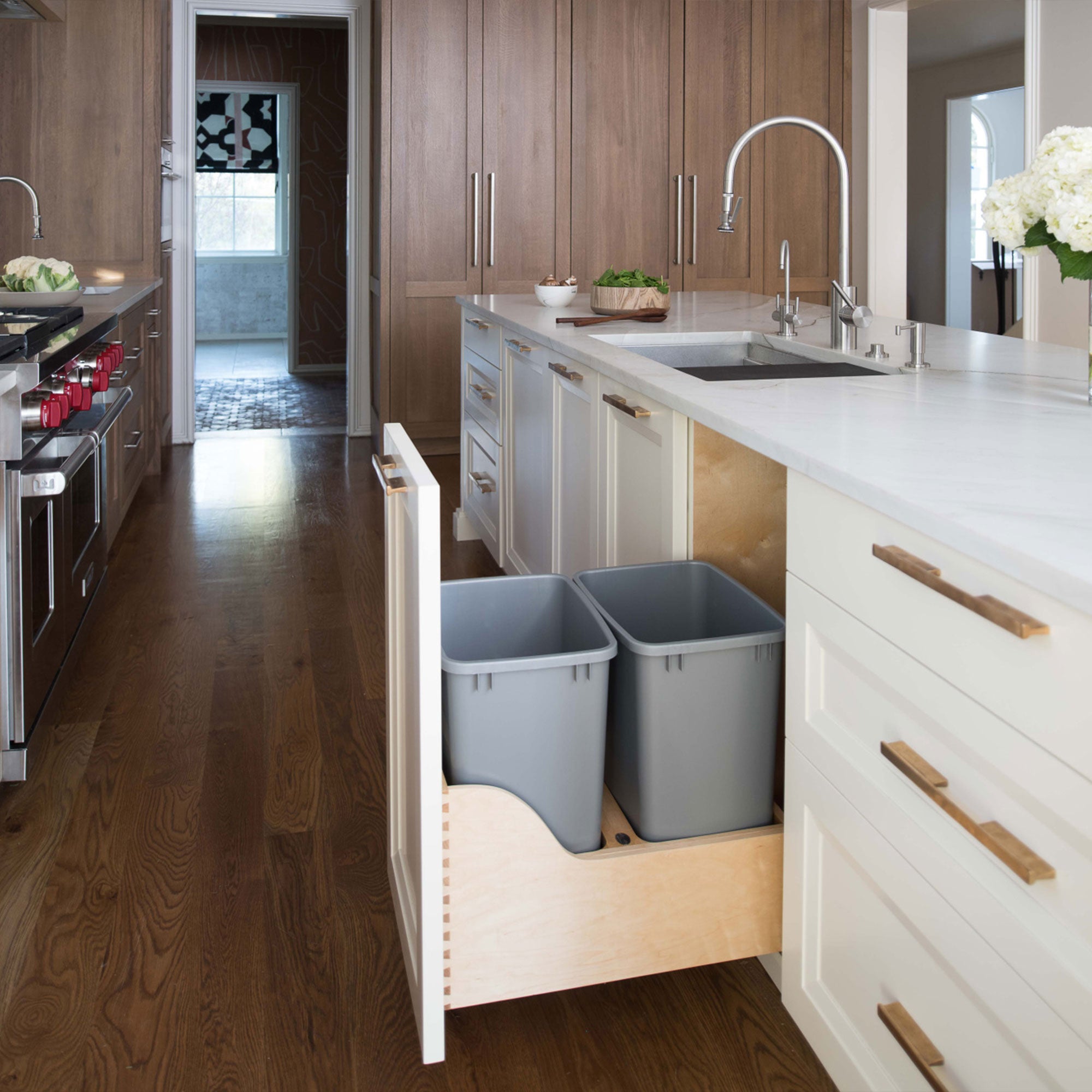 Rev-A-Shelf Dual Pullout Trash Cans 35 qt. with Soft-close Slides,4WCSC-1835DM-2