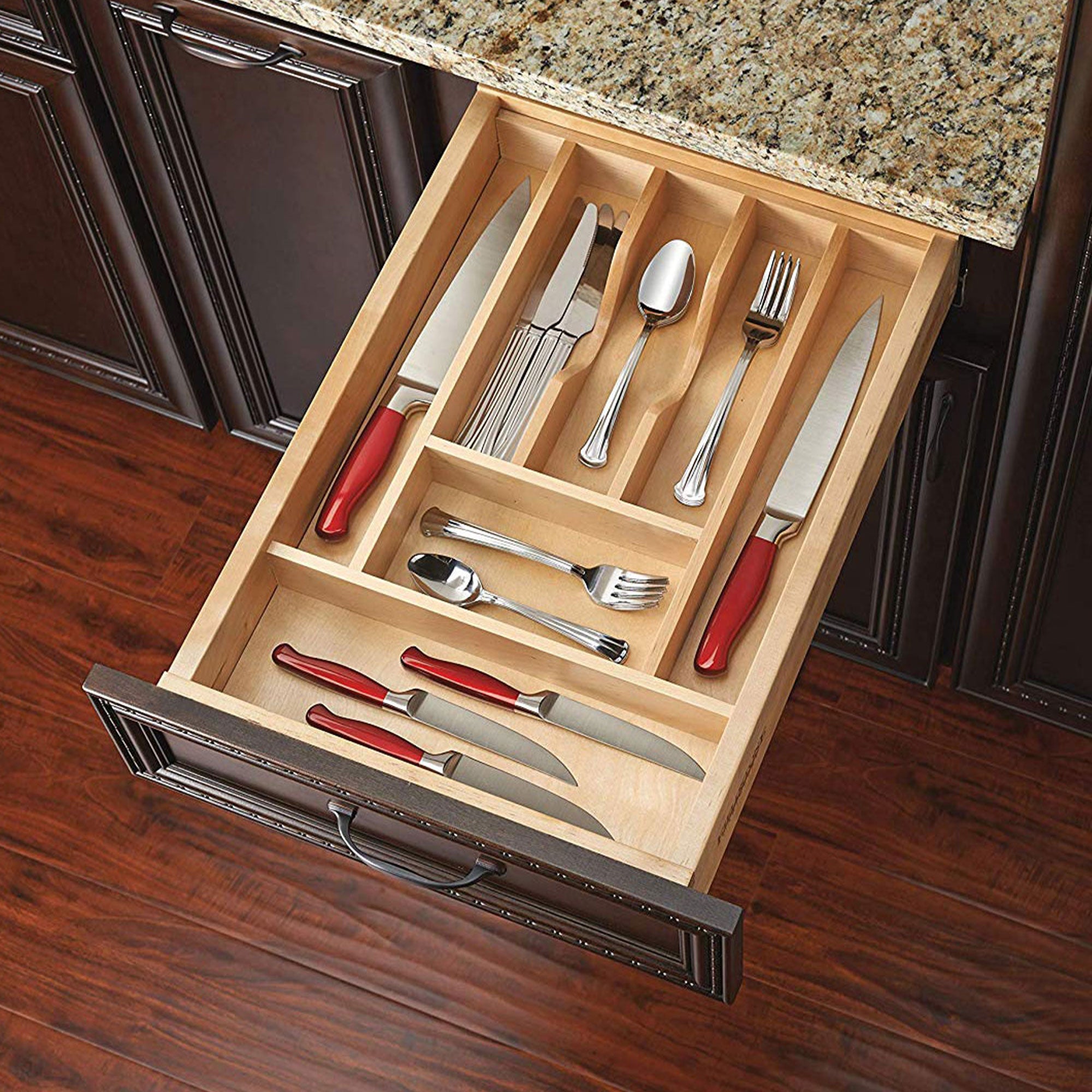 Rev-A-Shelf 7 Cutlery Compartment Tray Cabinet Insert Short, Wooden, 4WCT-1SH - VMInnovations