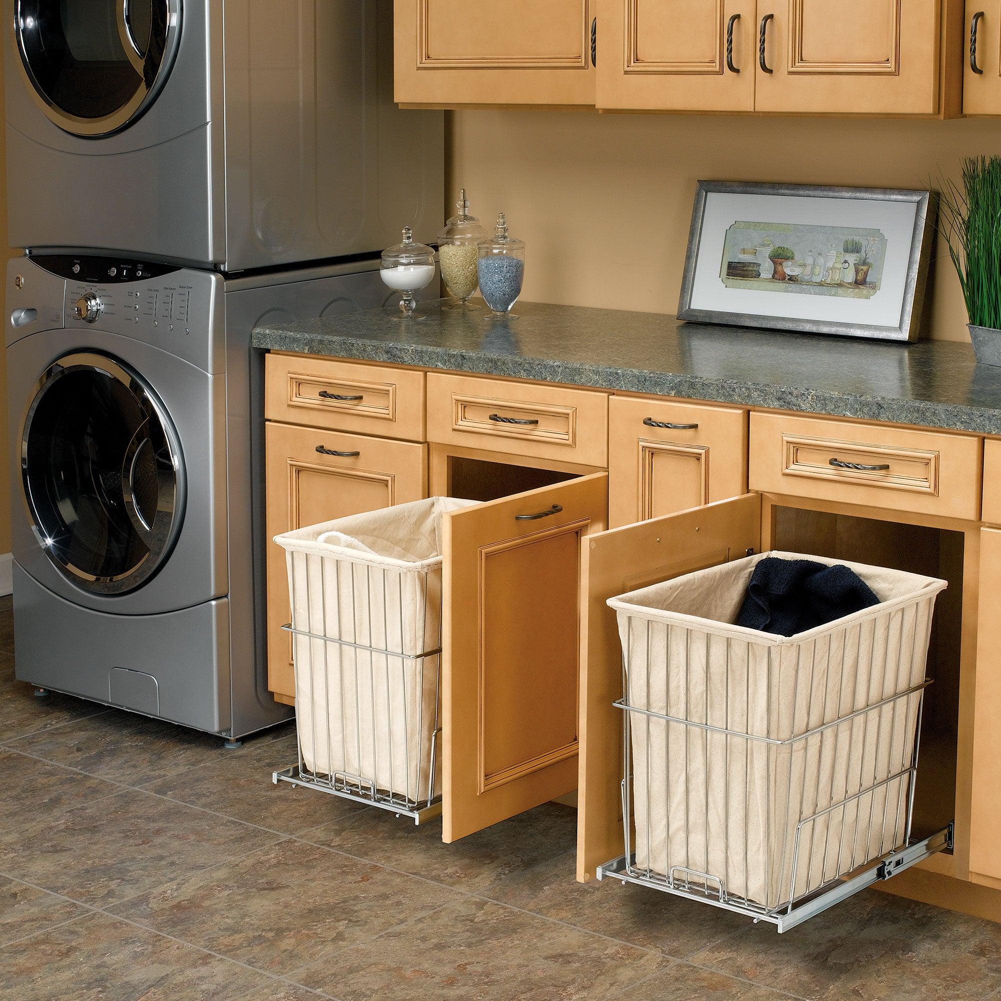 Rev-A-Shelf HRV-1520 S CR Pullout Wire Clothes Hamper w/ Liner, Chrome (2 Pack)