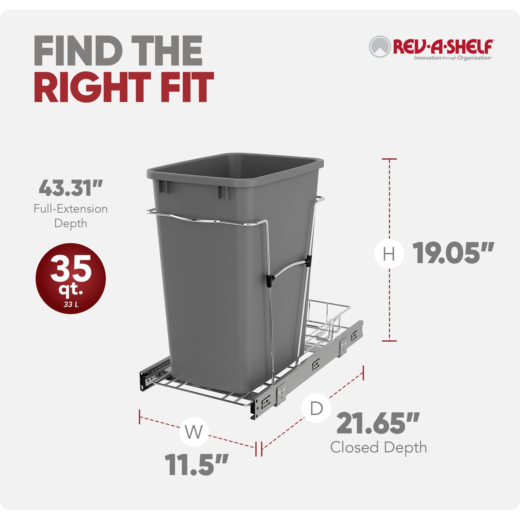 Rev-A-Shelf 35 Quart Pull Out Waste Container with Basket, Silver (Used)