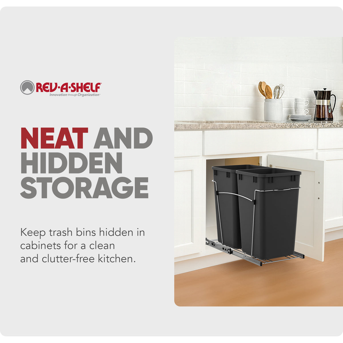 Rev-A-Shelf Double 27 Quart Pullout Waste Bin Container, Black (Used)