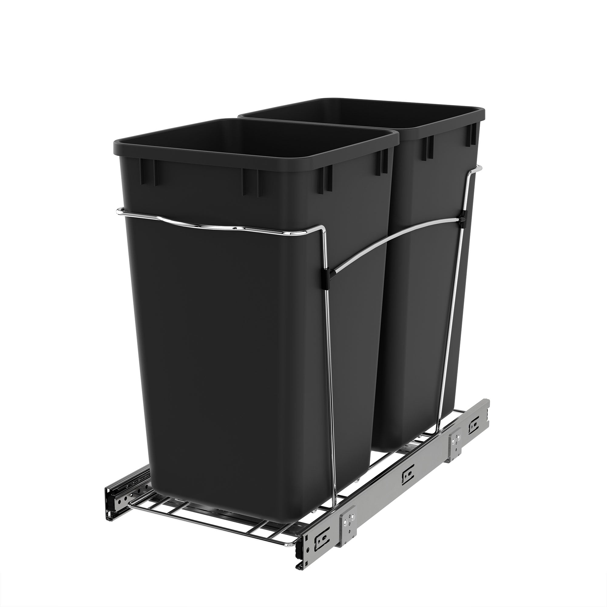 Rev-A-Shelf Double 27 Quart Pullout Waste Bin Container, Black (Used)