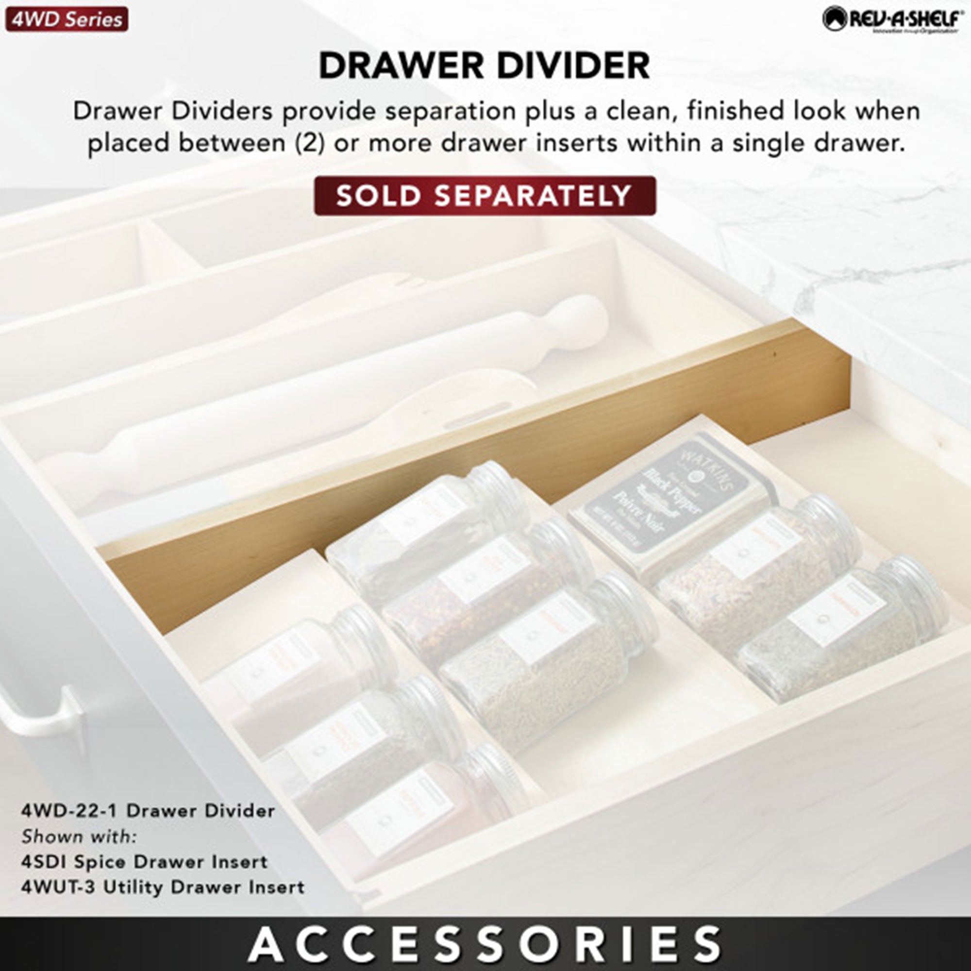 Rev-A-Shelf 4SDI-18 16" 3-Tier Wooden Spice Drawer Organizer Insert (Open Box)