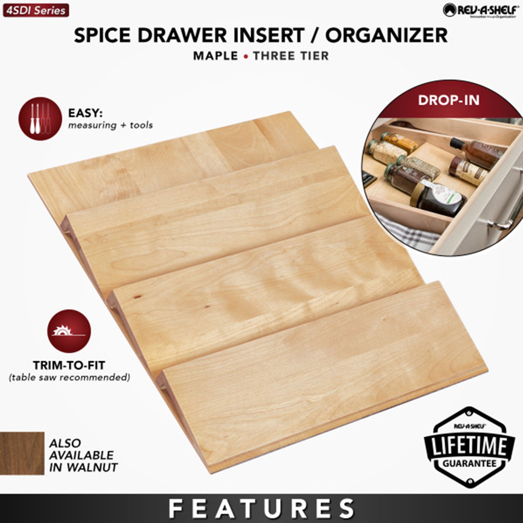 Rev-A-Shelf 16'' Kitchen Drawer Organizer Insert Spice Rack Three-Tier, 4SDI-18 - VMInnovations