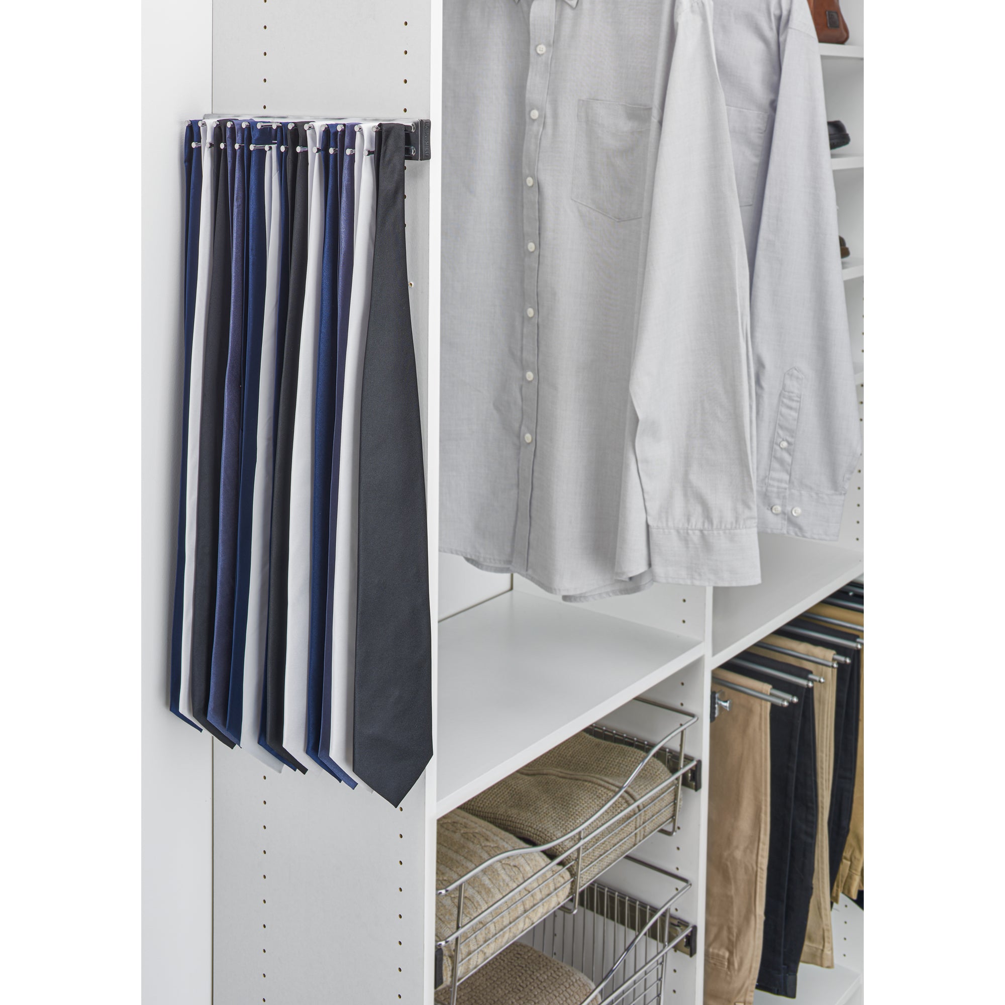 Rev-A-Shelf 14" Side Mount Extending Tie Organization Rack, Chrome, TRC-14CR