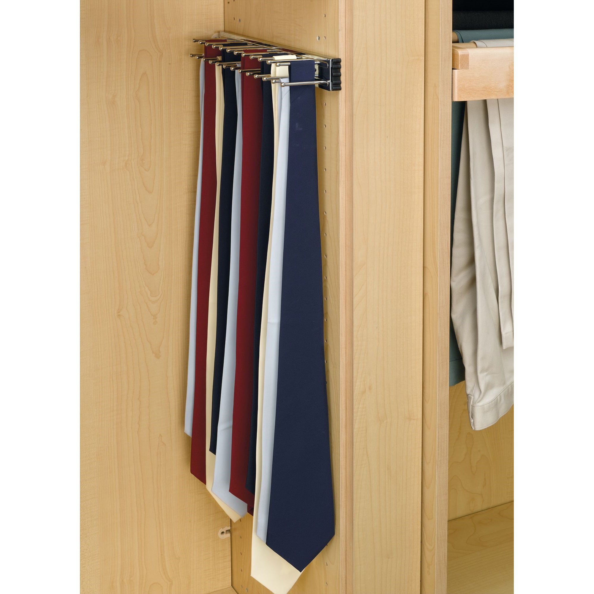 Rev-A-Shelf 14in Side Mount Extending Tie Organization Rack, Chrome (Open Box)