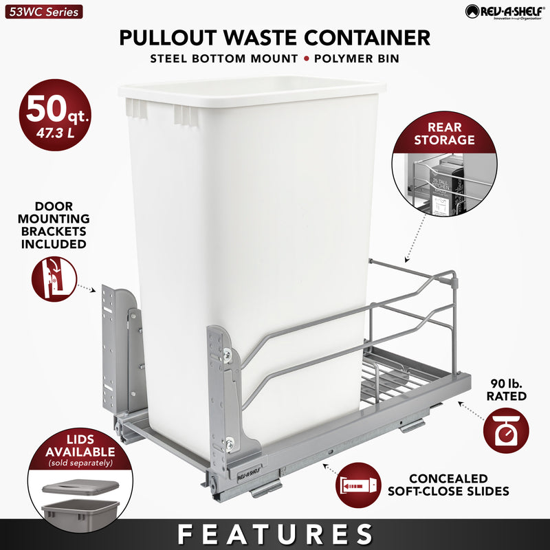 Rev-A-Shelf Pull Out Kitchen Trash Can 50 Qt with Soft-Close, 53WC-1550SCDM-117