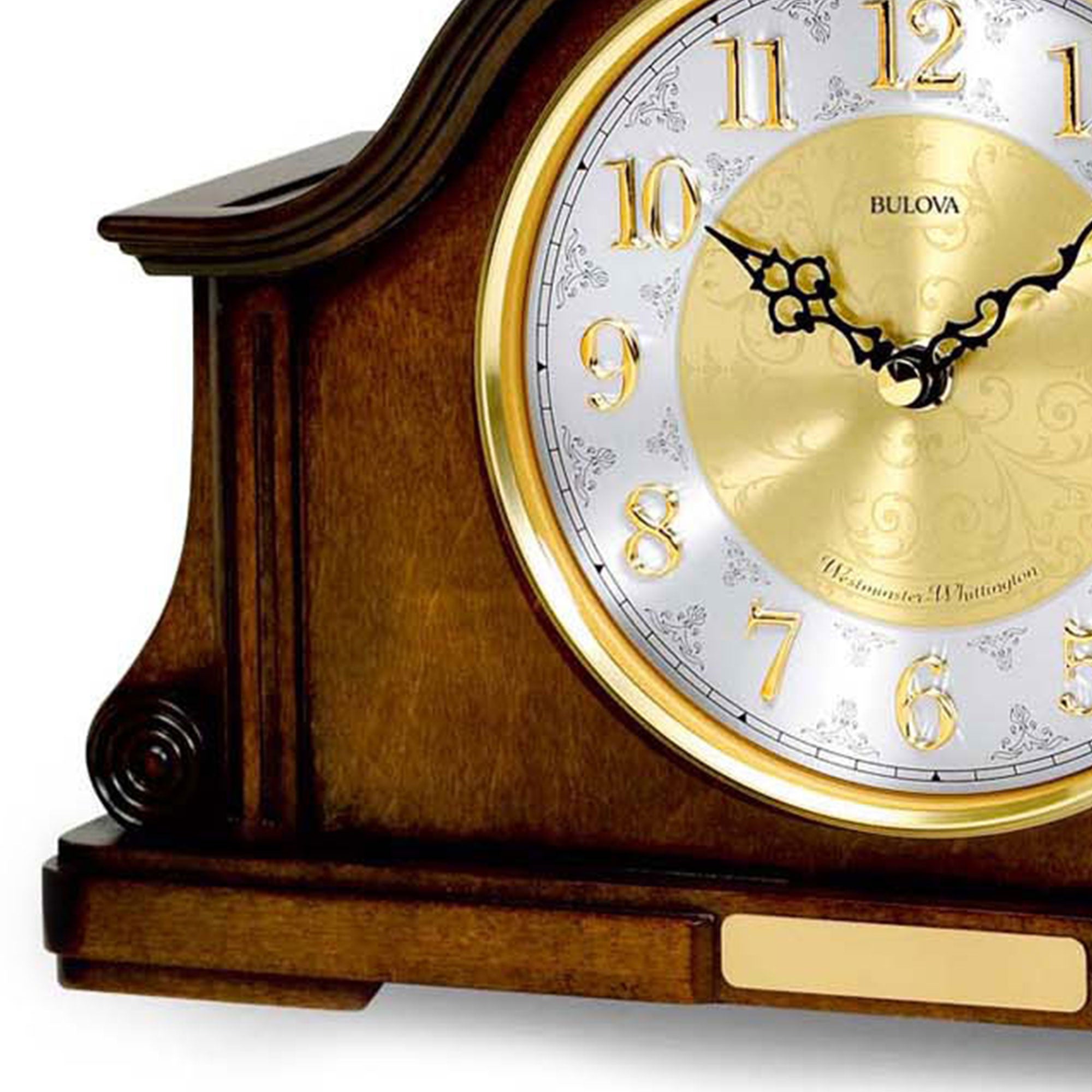 Bulova Clocks Chadbourne Desk Clock with Solid Wood and Walnut Finish (Open Box)