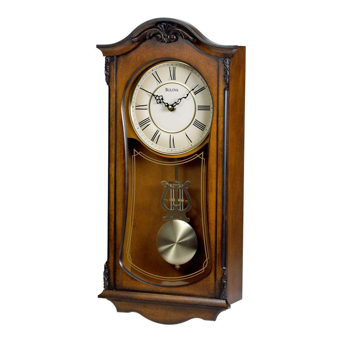 Bulova Clocks C3542 Cranbrook Wall Mount Analog Wooden Chiming Clock, Brown (Refurbished)