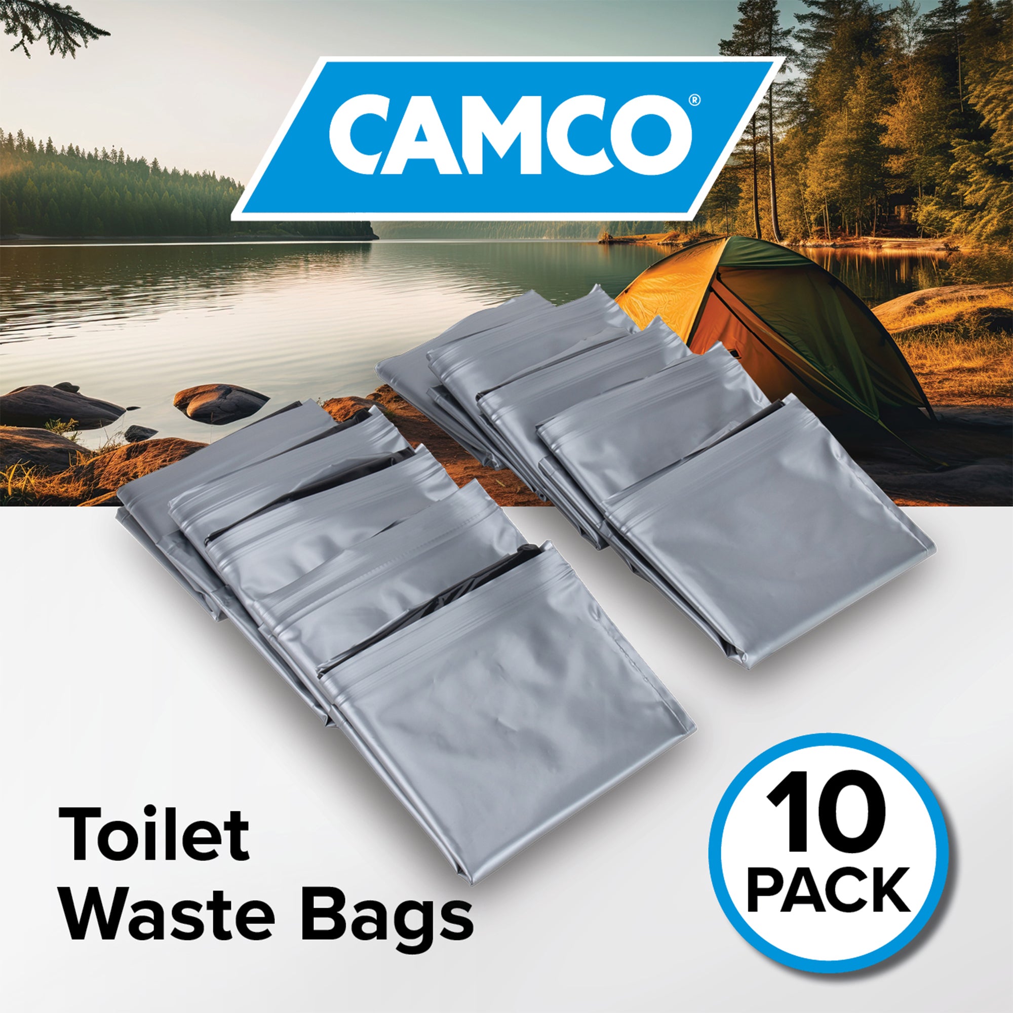 Camco 10 Pack Leak Proof Double Lined Camping Toilet Bucket Waste Bags, Black