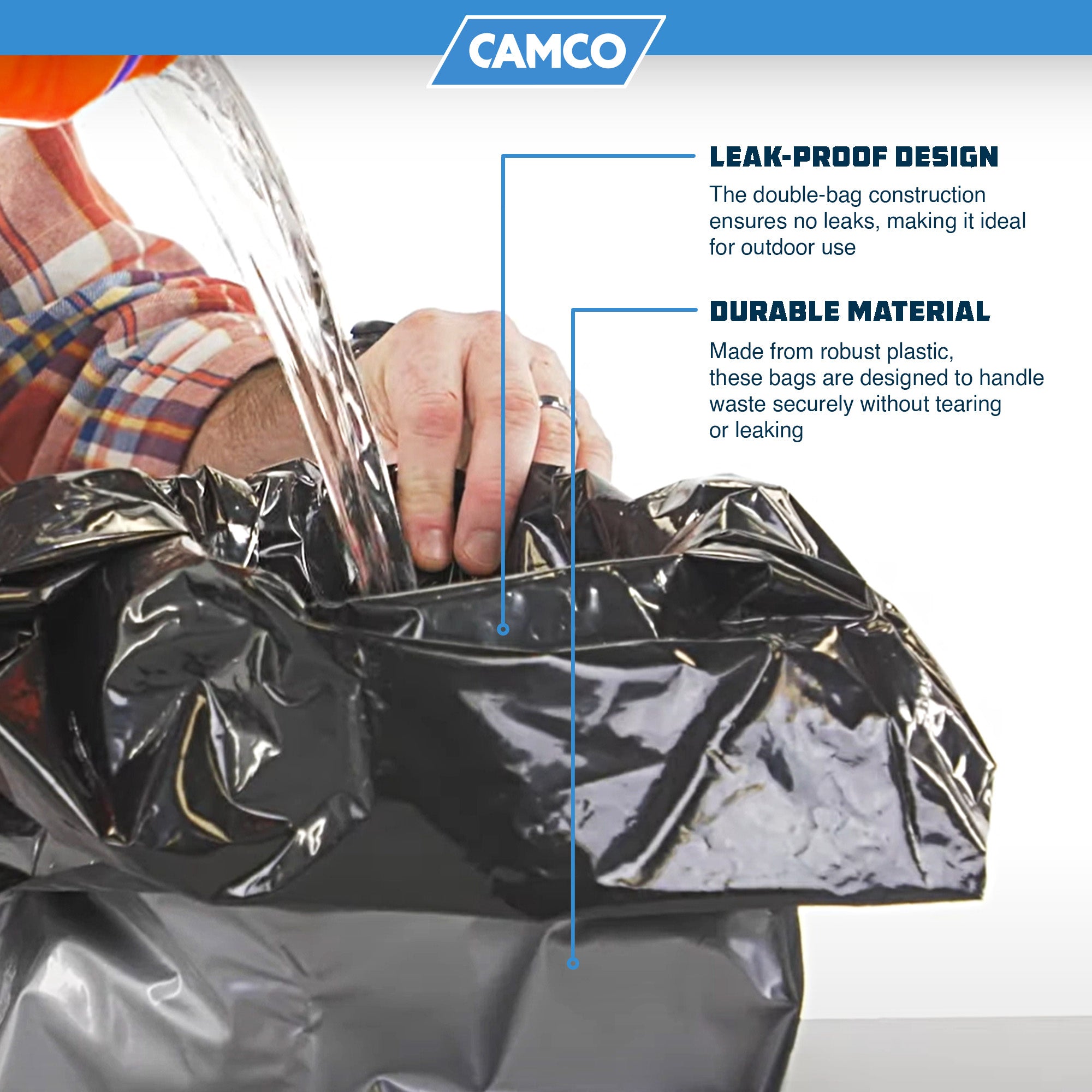 Camco 10 Pack Leak Proof Double Lined Camping Toilet Bucket Waste Bags, Black