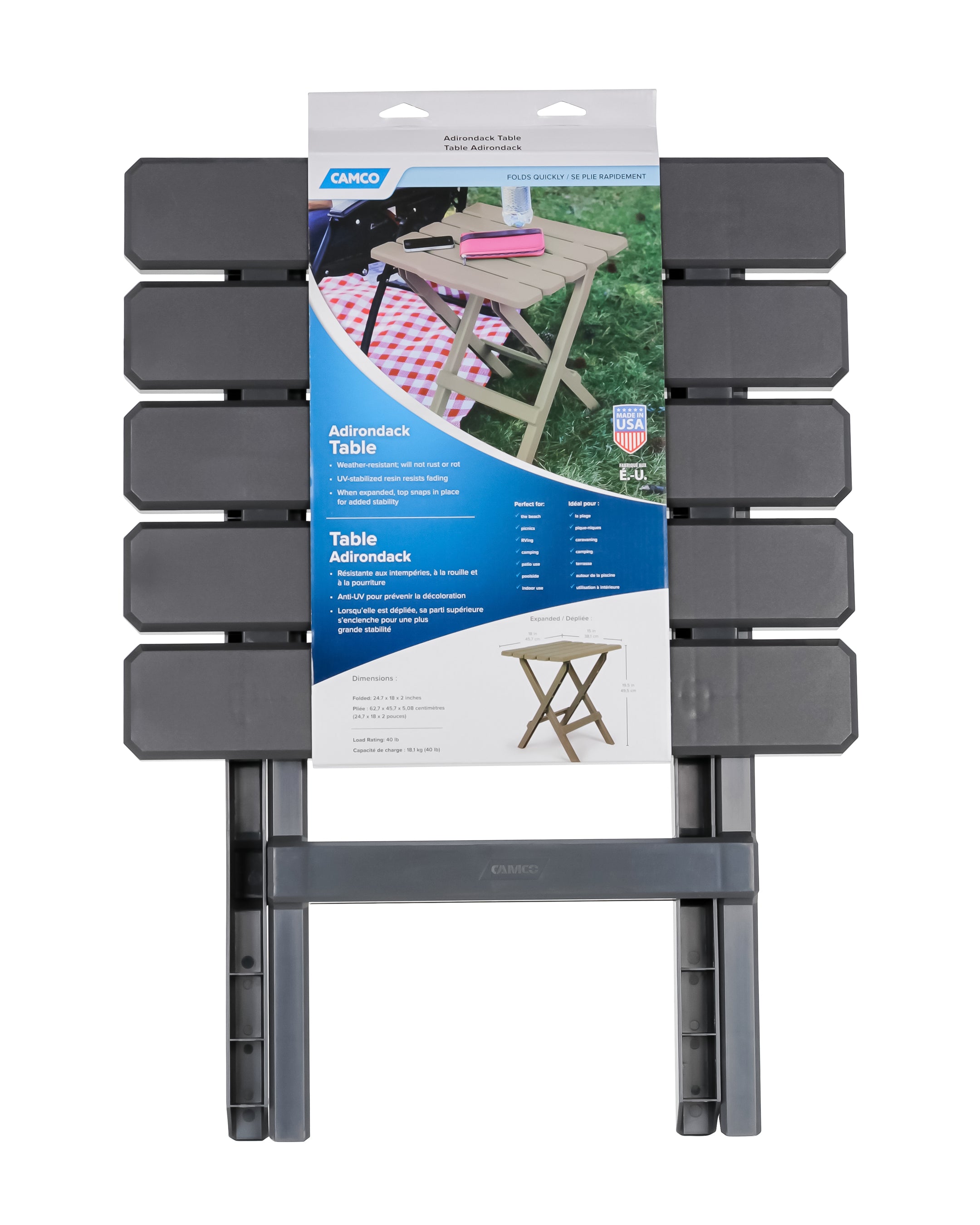 Camco Large Adirondack Portable Outdoor Furniture Folding Table, Charcoal (Used) - VMInnovations