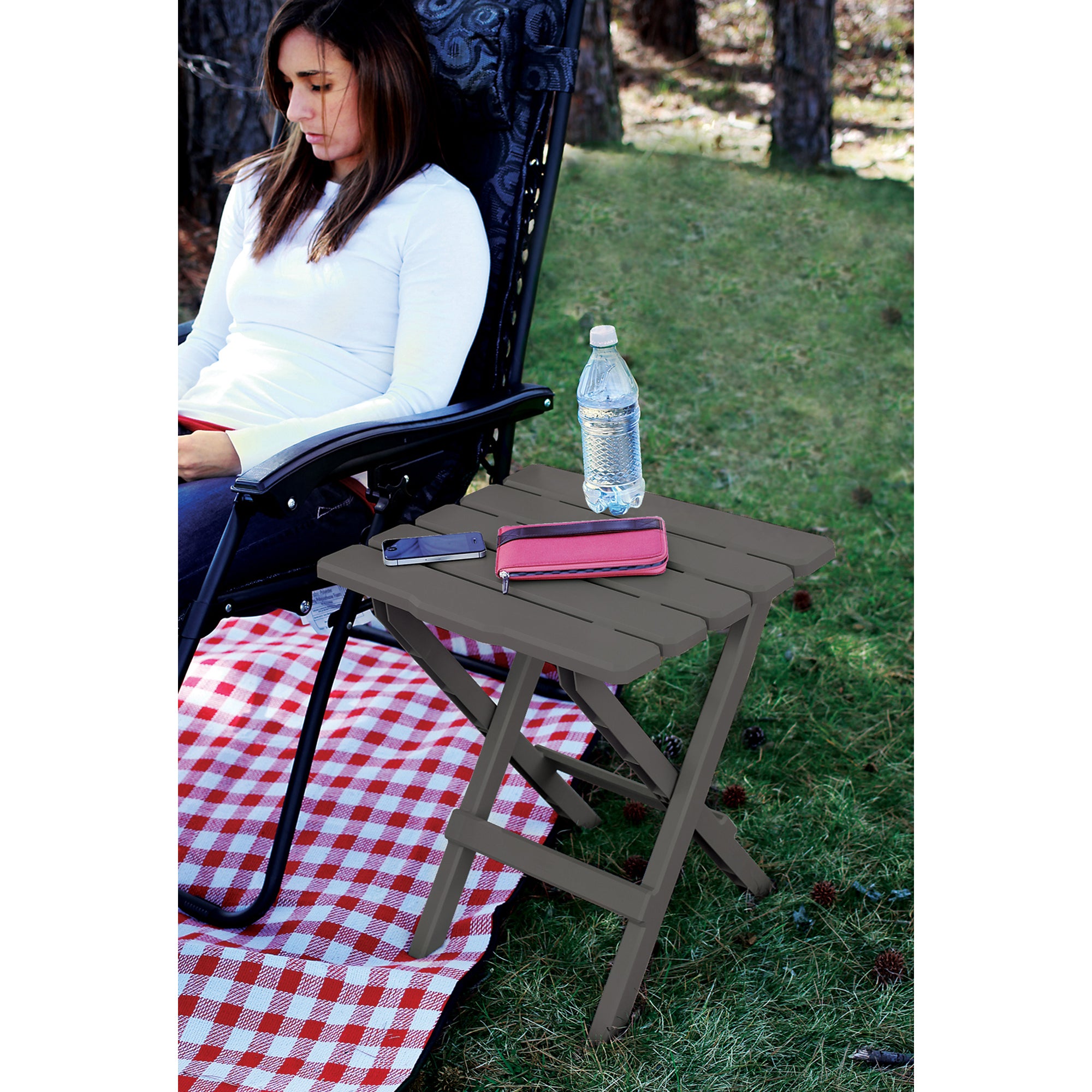 Camco 51885 Large Adirondack Portable Outdoor Furniture Folding Table, Charcoal