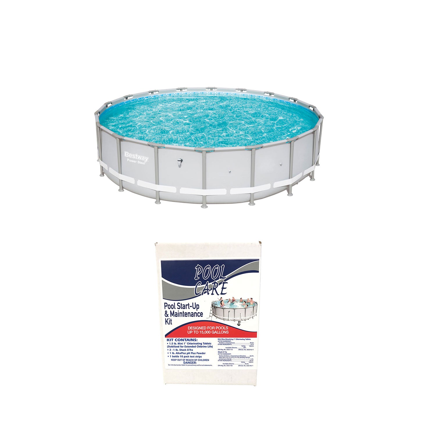 Bestway Steel Frame Above Ground 18ft x 48in Pool + Qualco Pool Chemical Kit - VMInnovations