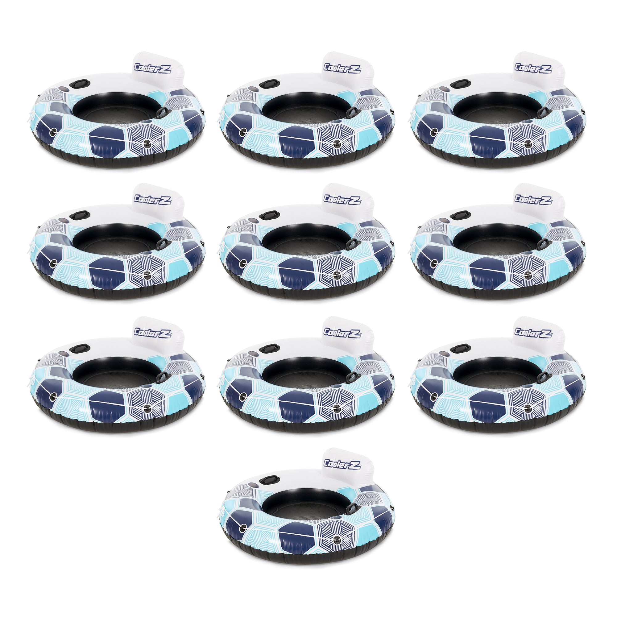 Bestway CoolerZ Rapid Rider Inflatable Lake Pool Tube Float, Blue/Gray, 10 Pack - VMInnovations