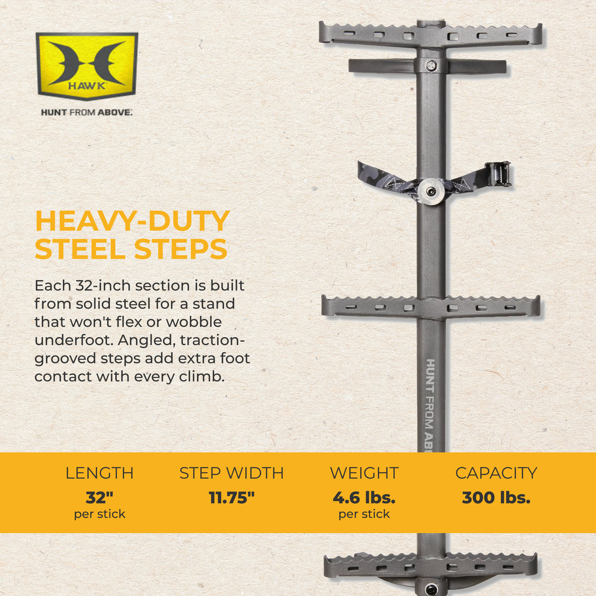 Hawk Ranger Traction 32" Climbing Sticks, Angled Step Tree Climbing Gear, 3-Pack - VMInnovations