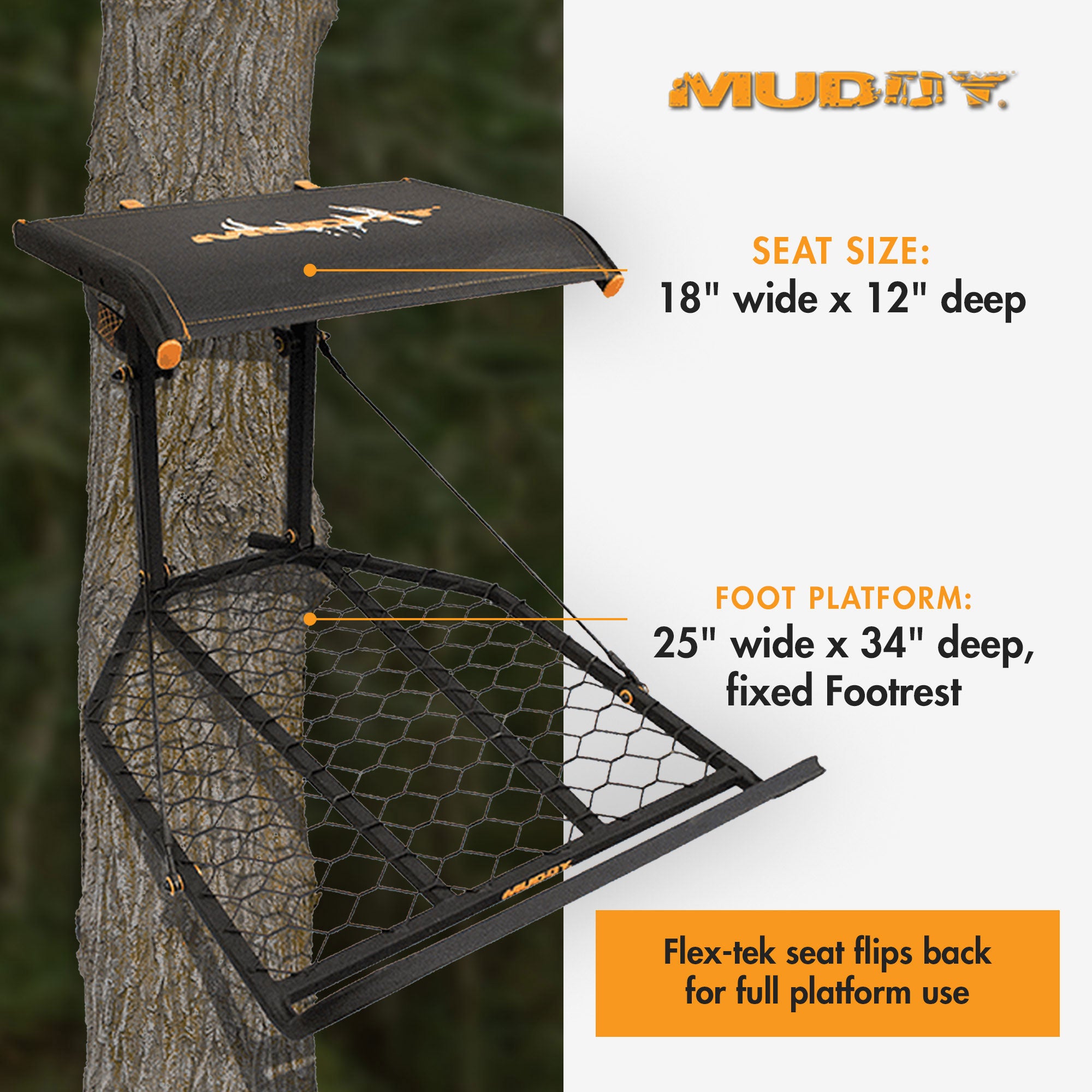 Muddy The Boss XL Hang On 1 Person Deer Hunting Tree Stand, Extra Wide Platform - VMInnovations