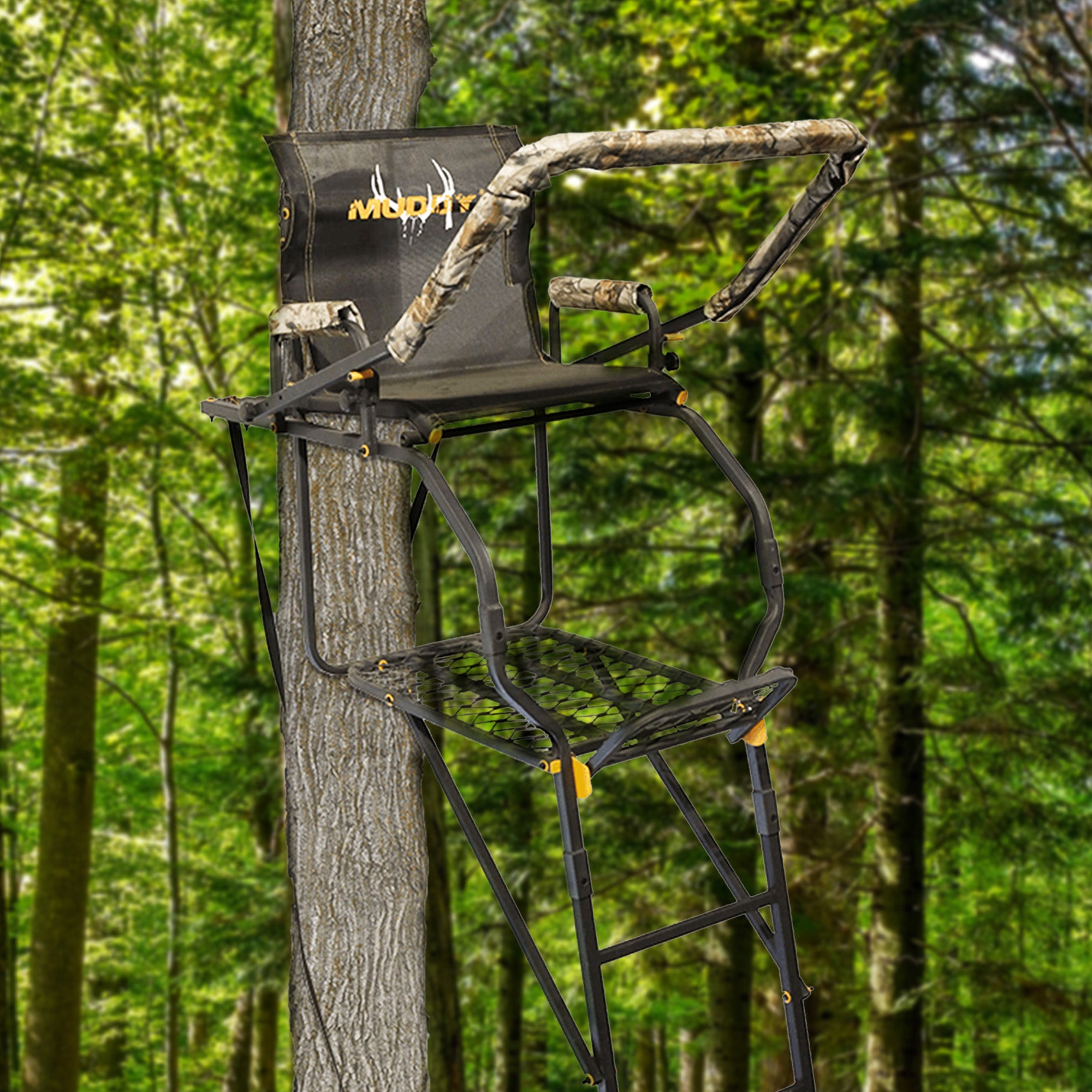 Muddy Huntsman Deluxe 17 Ft 1 Person Hunting Ladder Tree Stand, Black(For Parts)