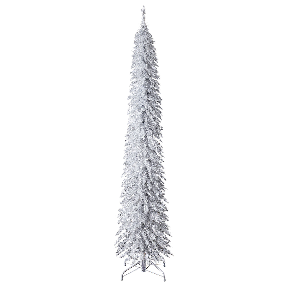Home Heritage 7 Foot Pencil Artificial Tree White LED Lights, Silver (Open Box) - VMInnovations