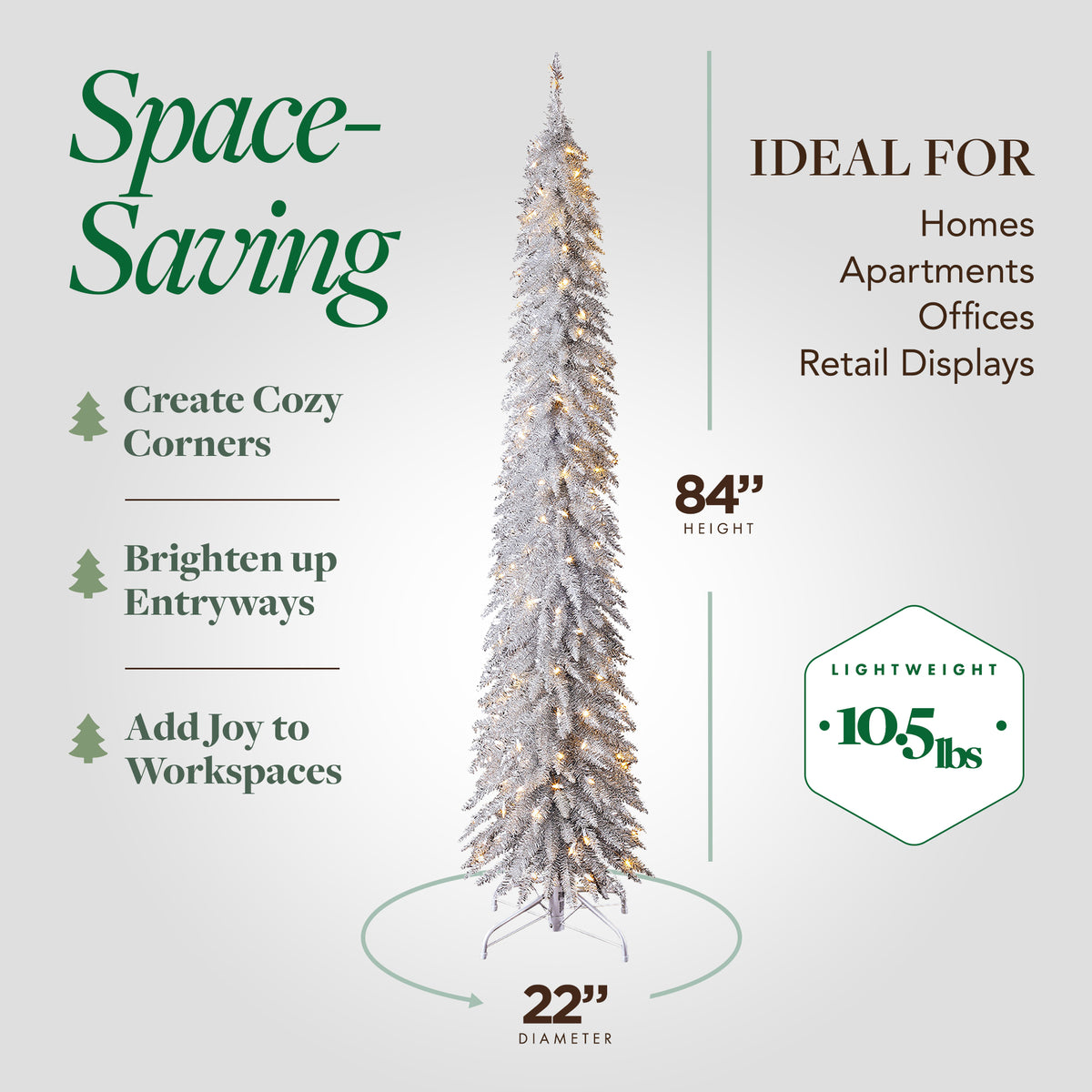 Home Heritage 7 Foot Pencil Artificial Tree with White LED Lights, Silver (Used) - VMInnovations