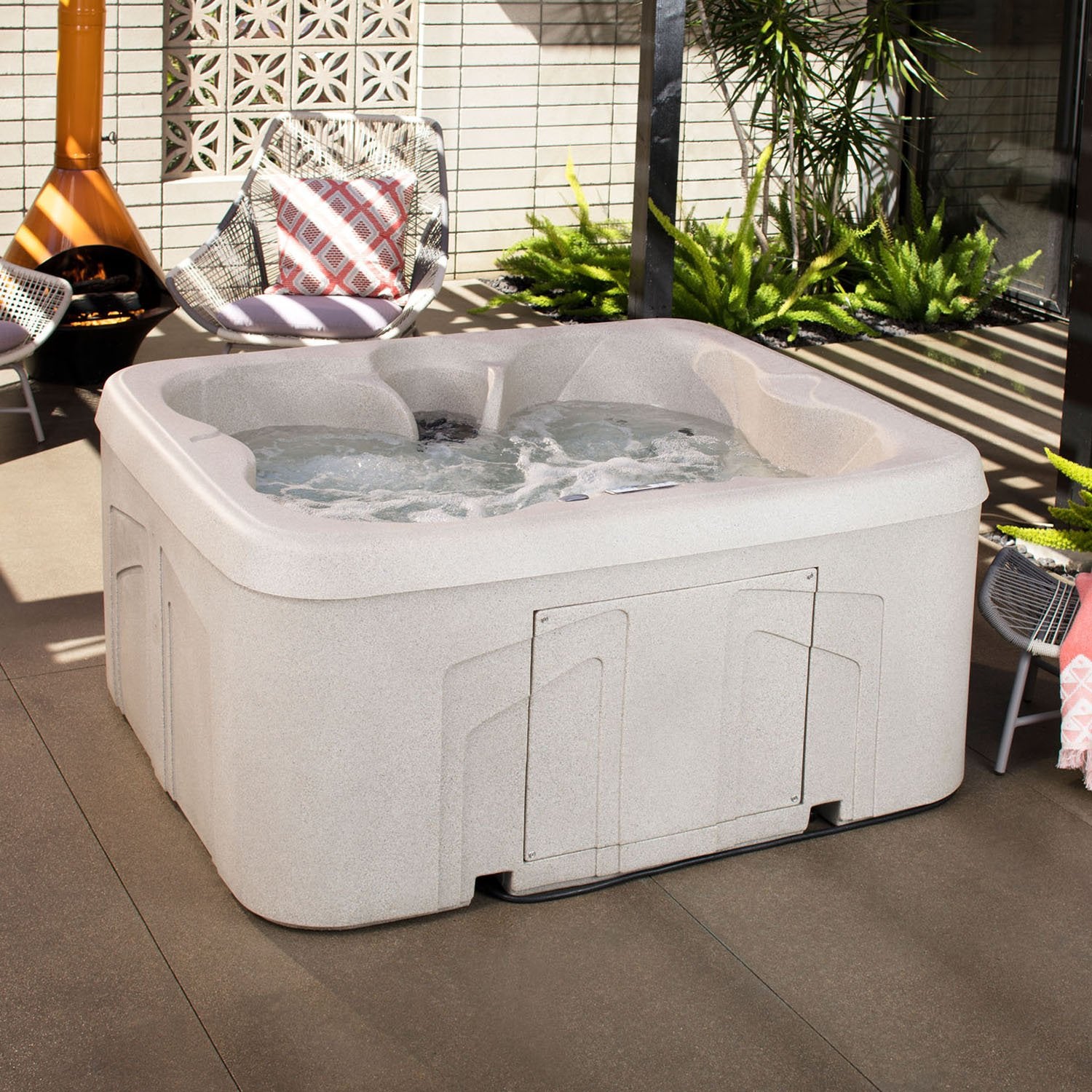 LifeSmart 4 Person Square Hot Tub Spa w/ 13 Jets & Cover w/ Steps (2 Pack)