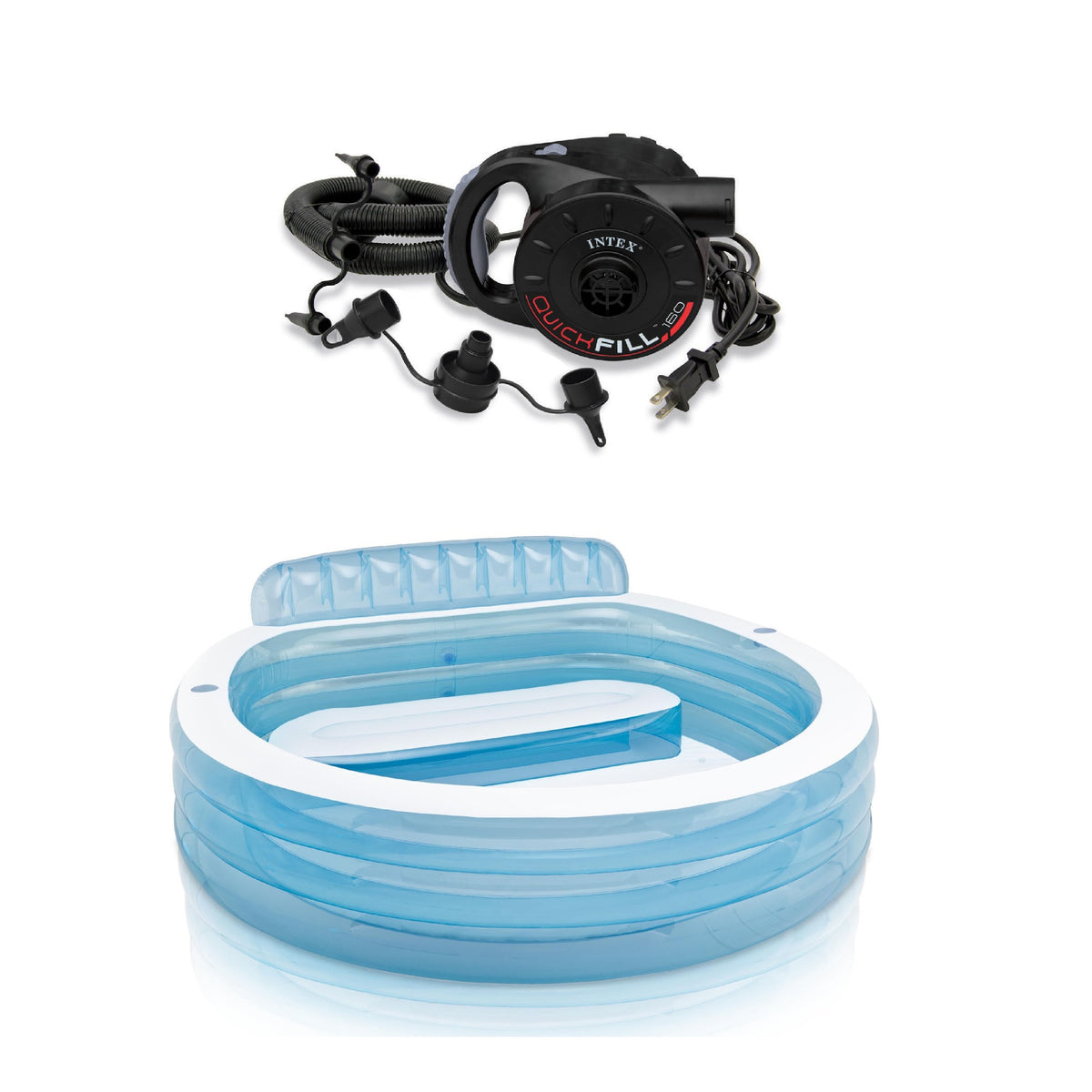 Intex Swim Center Inflatable Lounge Pool w/ Intex 120V Quick-Fill Electric Pump - VMInnovations