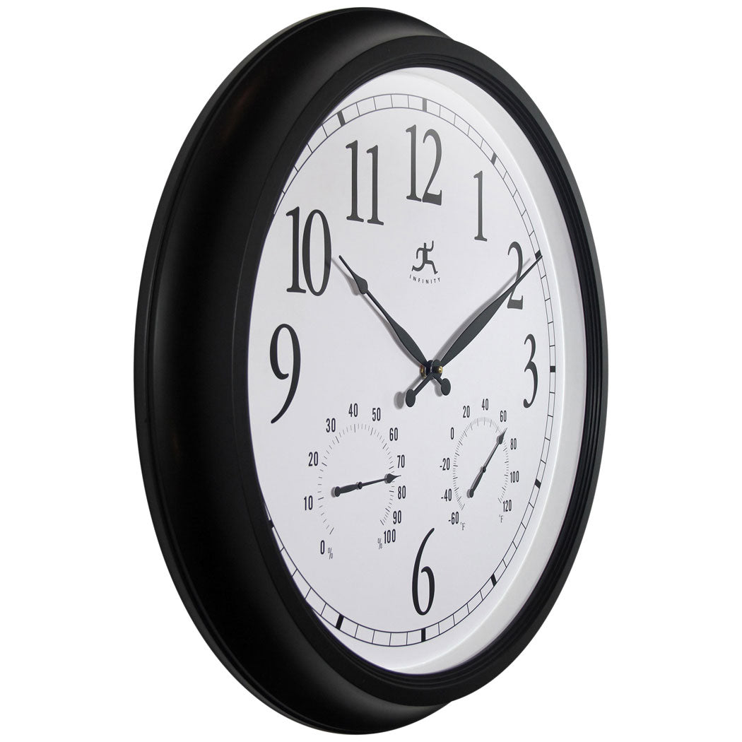 Infinity Instruments 15664BK-2534 24 Inch Classic Black Wall Thermometer Clock (Refurbished)