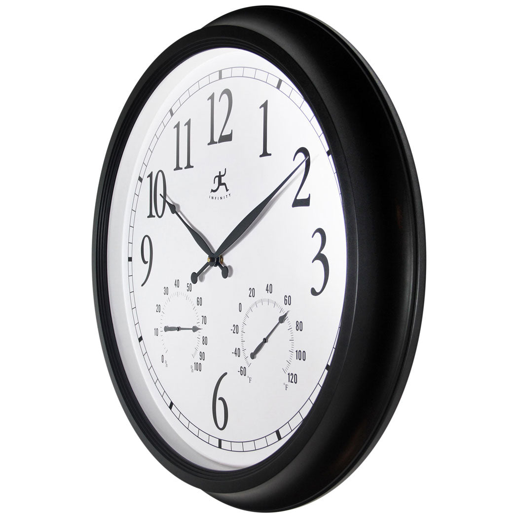 Infinity Instruments 15664BK-2534 24 Inch Classic Black Wall Thermometer Clock (Refurbished)