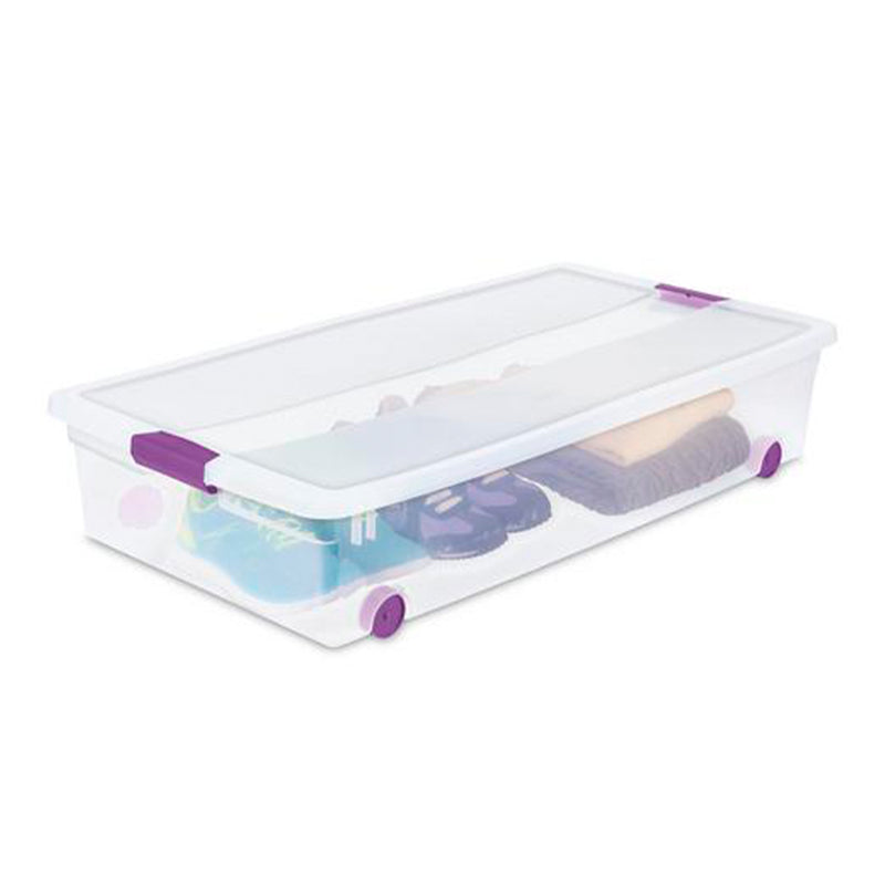 Sterilite 60 Qt ClearView Latch Wheeled Underbed Stackable Storage Box, 4 Pack