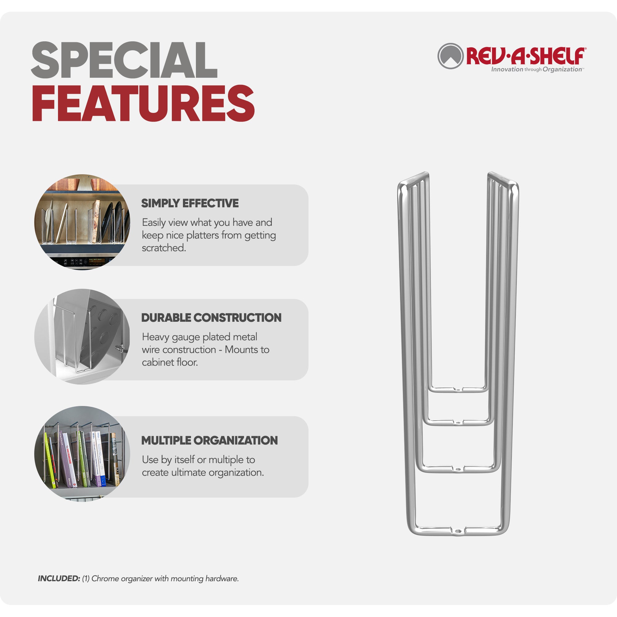 Rev-A-Shelf Baking Sheet Organizer for Wall/Base Cabinets, Chrome, 596-10CCR-52