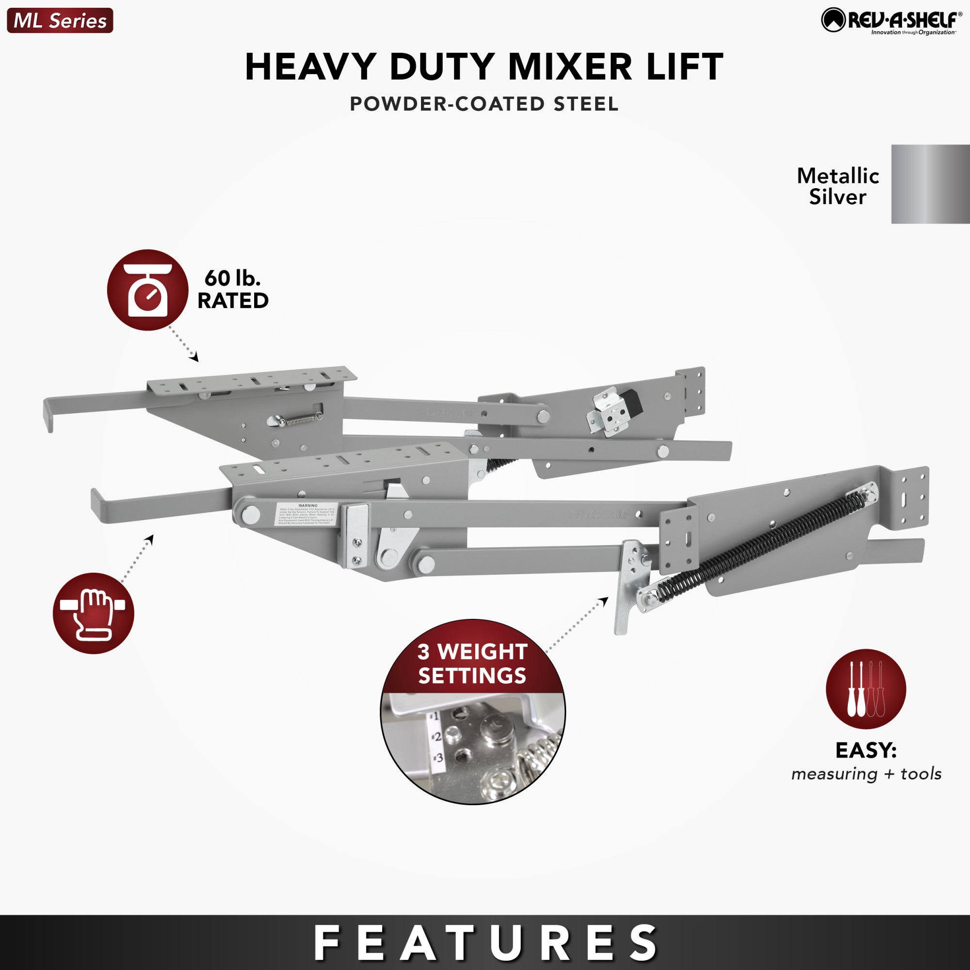 Rev-A-Shelf Mixer/Appliance Lifting System for Kitchen Base Cabinet, RAS-ML-HDCR - VMInnovations