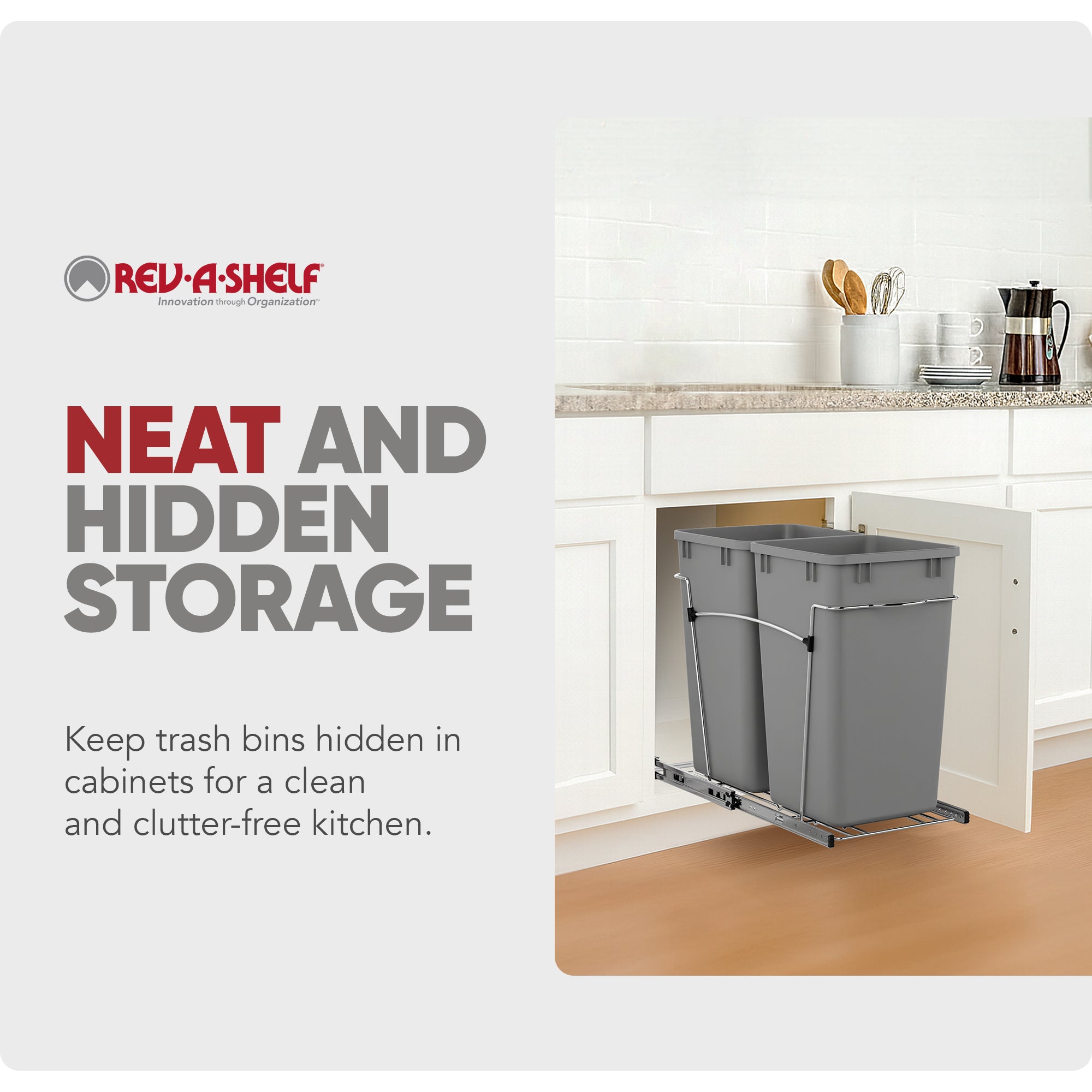 Rev-A-Shelf Double Pullout Trash Cans 27 qt. for Kitchen, Silver, RV-15KD-17C S