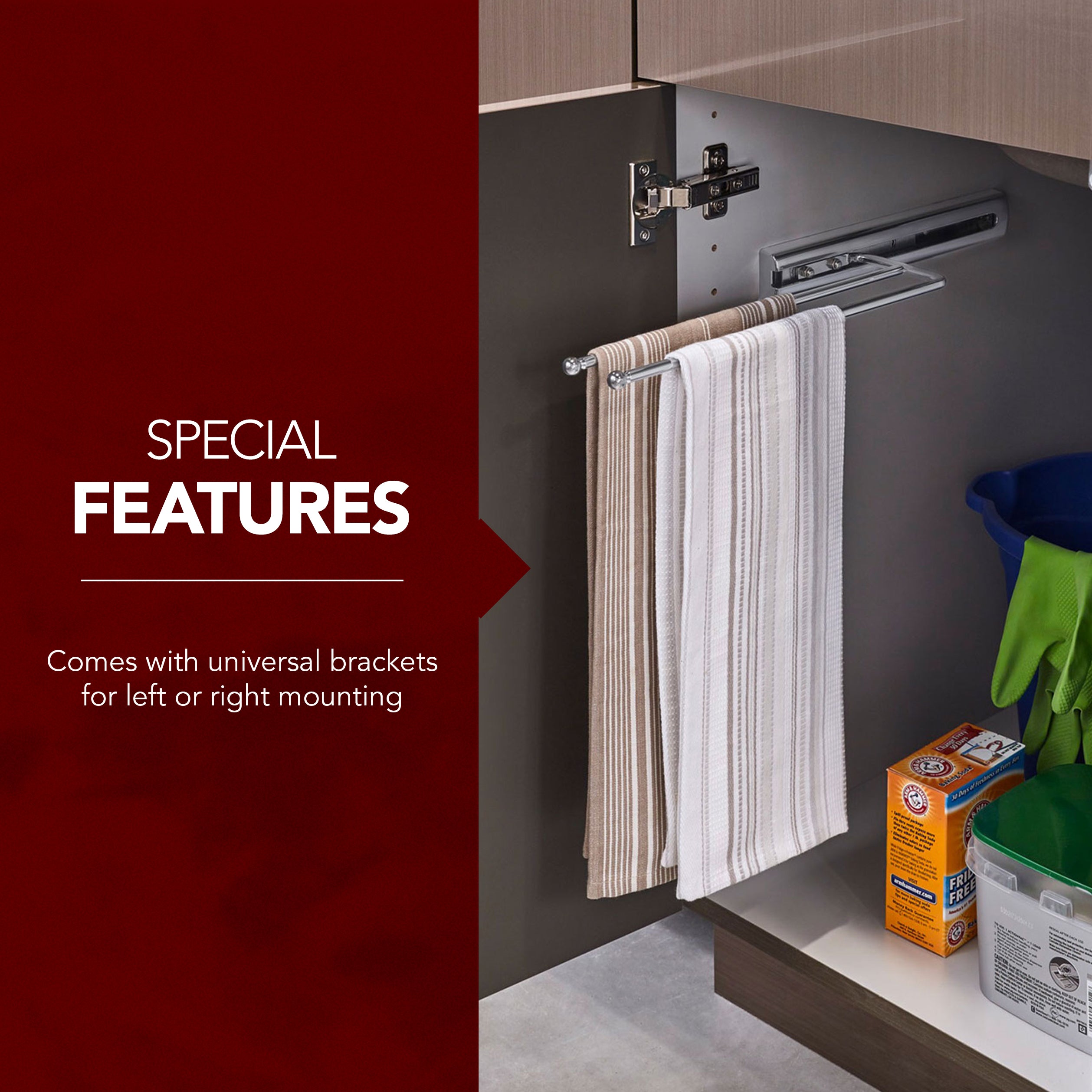 Rev-A-Shelf Pullout Dish Towel Bar Under Kitchen Cabinet, Chrome, 563-51-C
