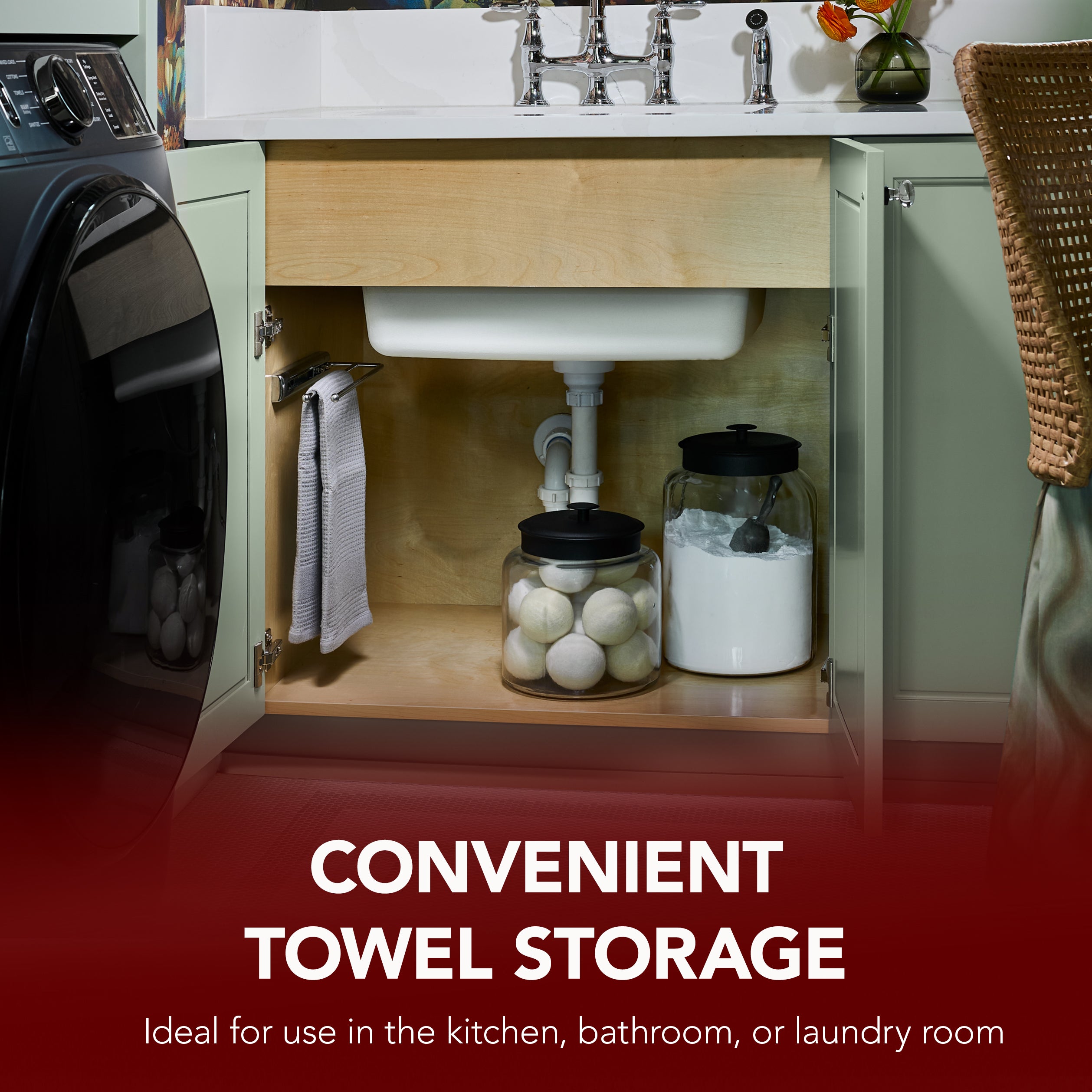 Rev-A-Shelf Pullout Dish Towel Bar Under Kitchen Cabinet, Chrome, 563-51-C
