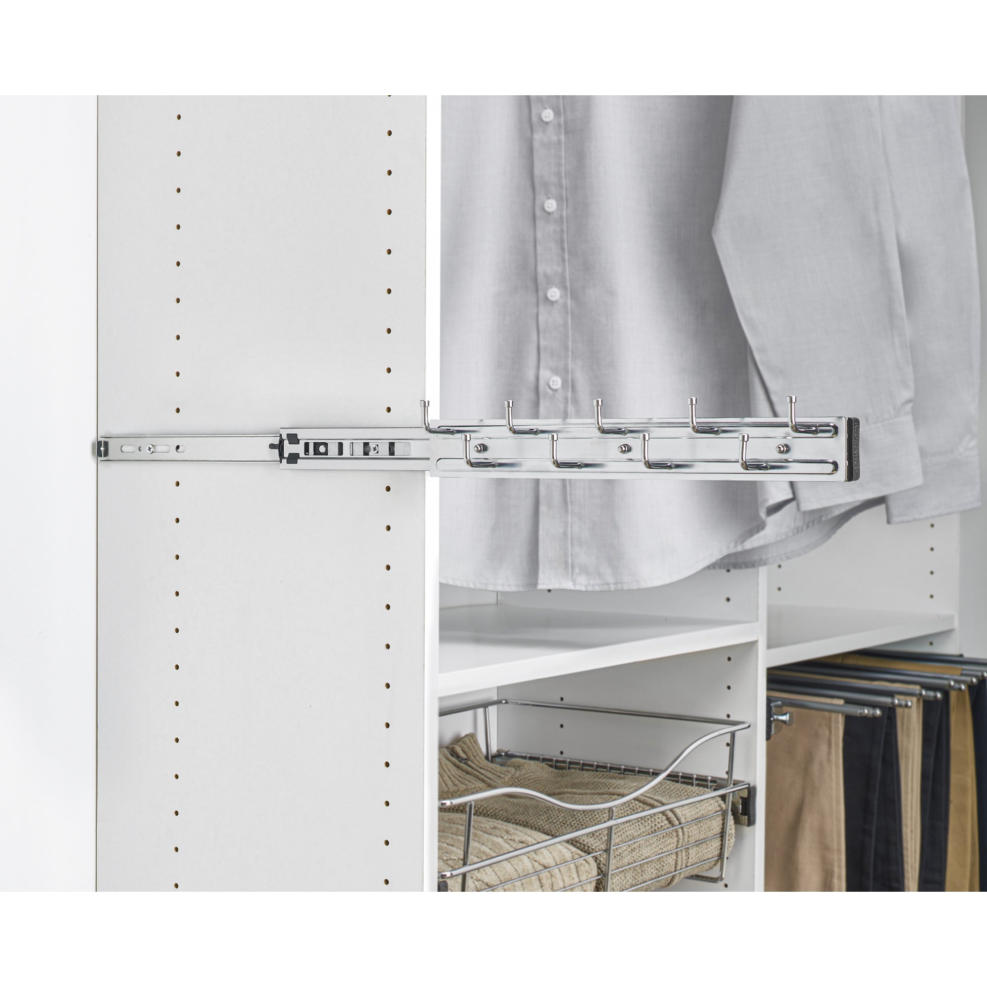 Rev-A-Shelf 14" Sliding Belt Rack for Custom Closet Systems, Chrome, BRC-14CR