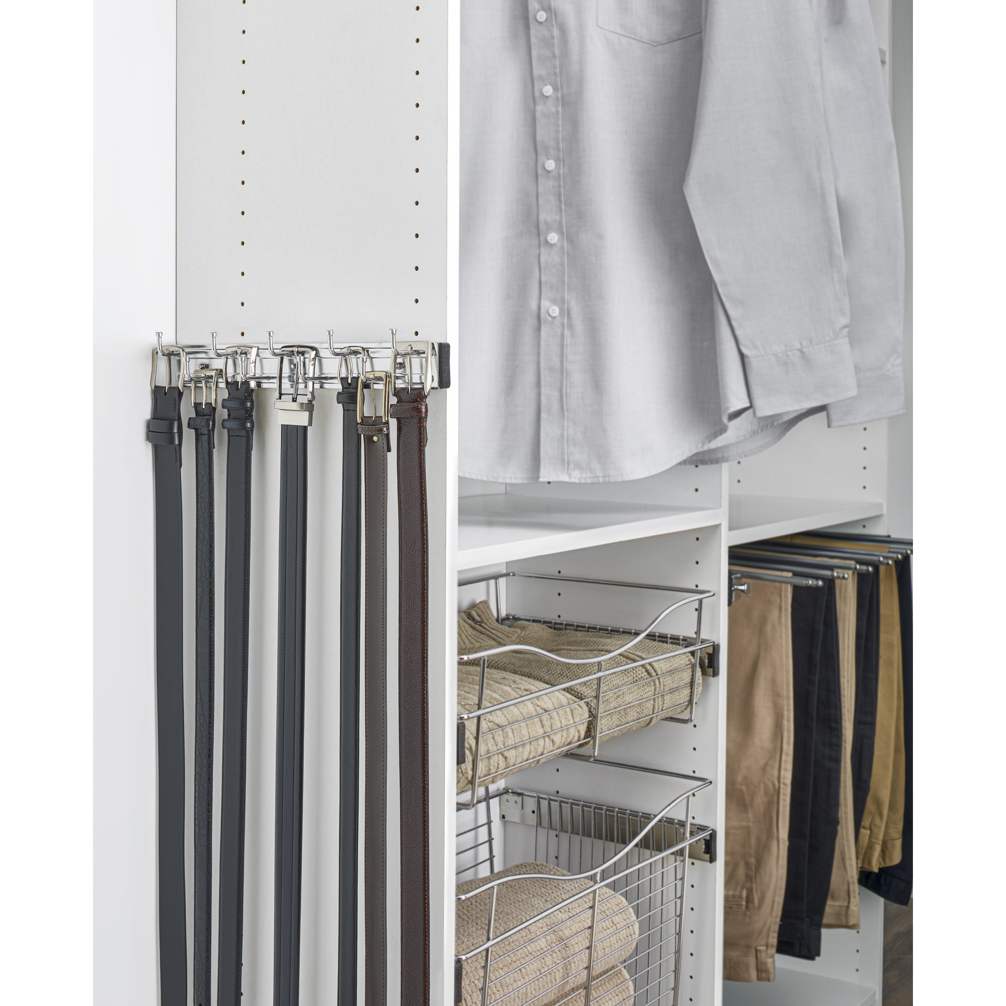 Rev-A-Shelf 14" Sliding Belt Rack for Custom Closet Systems, Chrome, BRC-14CR
