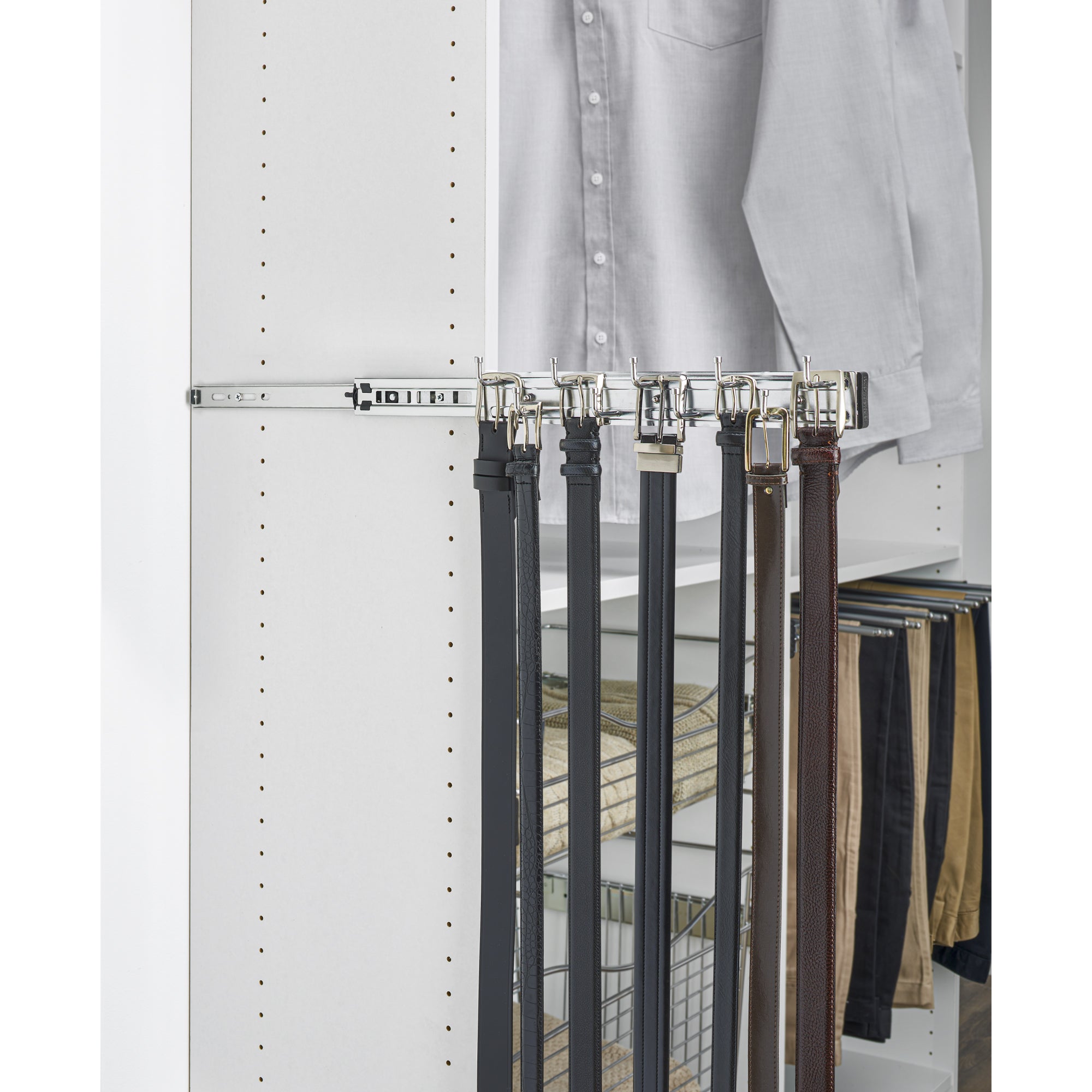Rev-A-Shelf 14" Sliding Belt Rack for Custom Closet Systems, Chrome, BRC-14CR