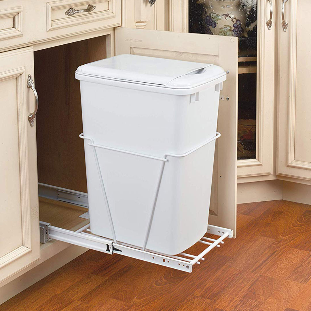 Rev-A-Shelf Single Pullout 35 qt. Sliding Trash Can for Kitchen Cabinet, RV-12PB - VMInnovations